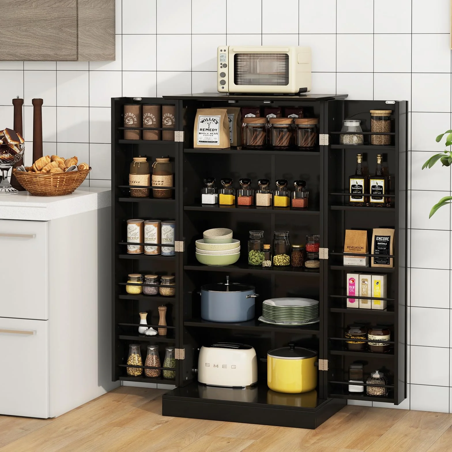 COSTWAY Szafka kuchenna z 2 drzwiami i 6 regulowanymi półkami 60x40x120 cm czarna