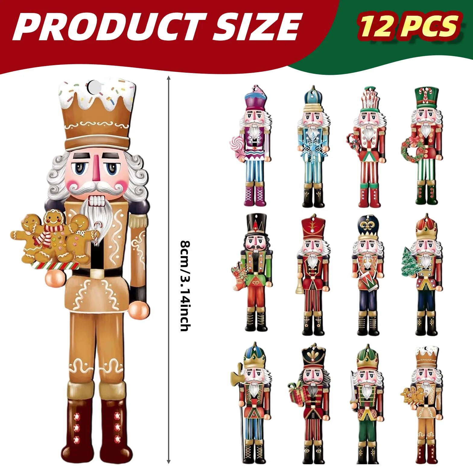Drewniana zawieszka choinkowa 12-częściowa figurki dziadka do orzechów 8 cm ozdoby