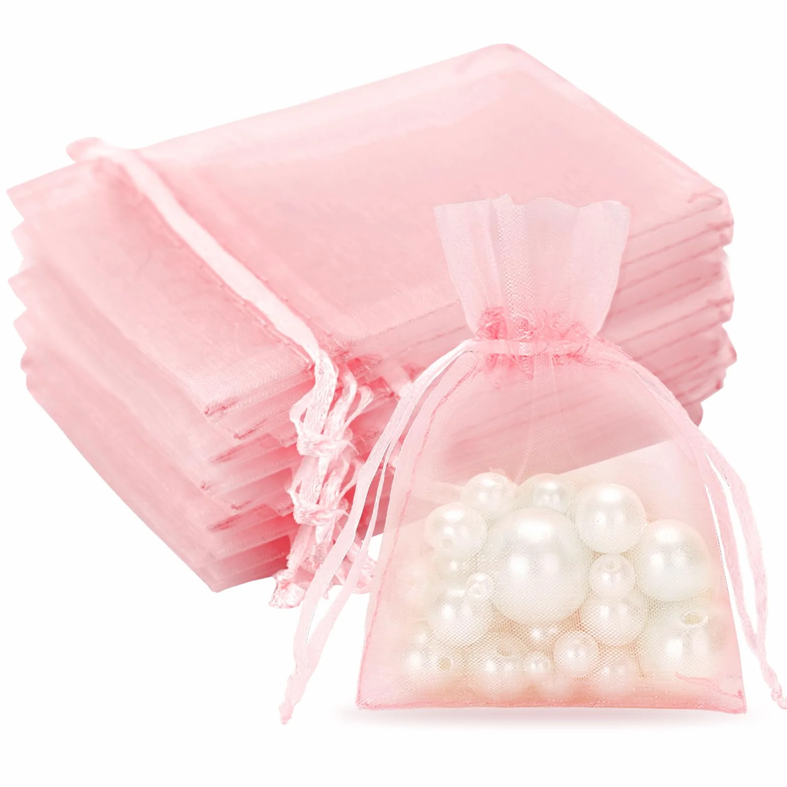 Torebki na prezenty z organzy 7 × 9 cm różowa 100 szt. G2PLUS
