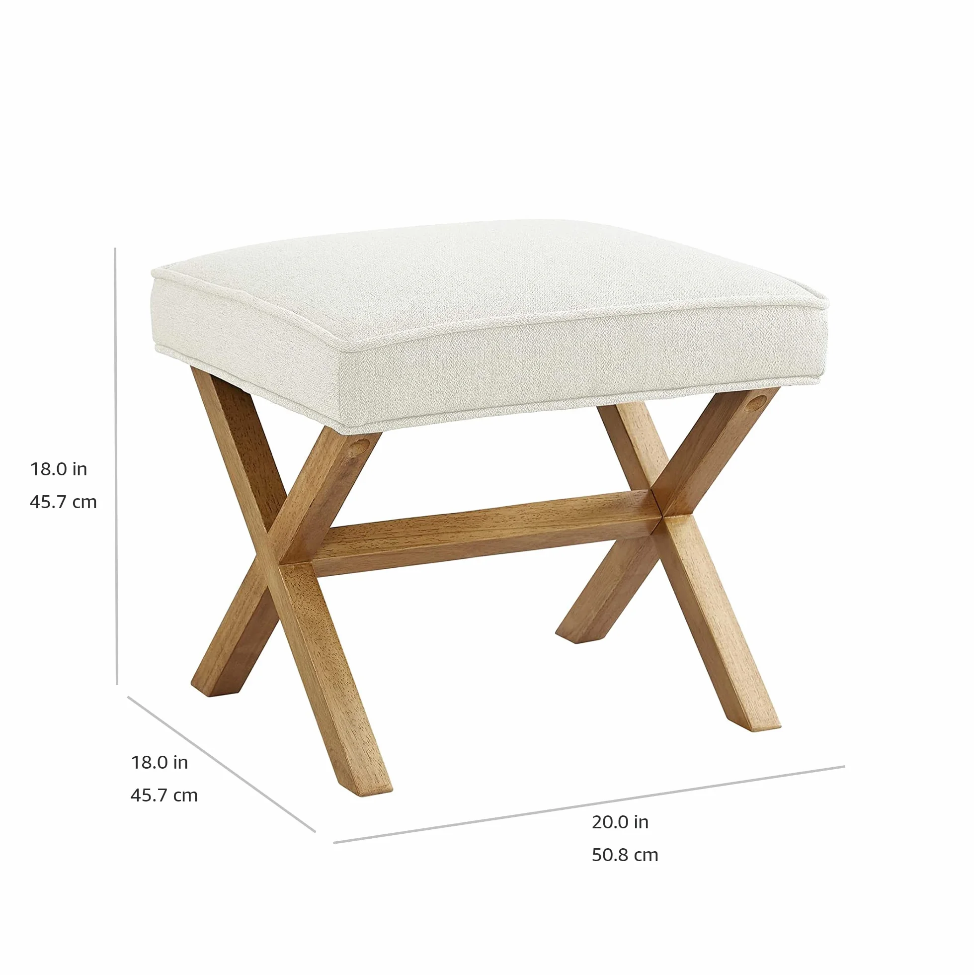 Amazon Basics prostokątne nowoczesne wzornictwo w kształcie litery X-Design, z połowy wieku, lniany taboret, szerokość 50,8 cm, kolor kości słoniowej