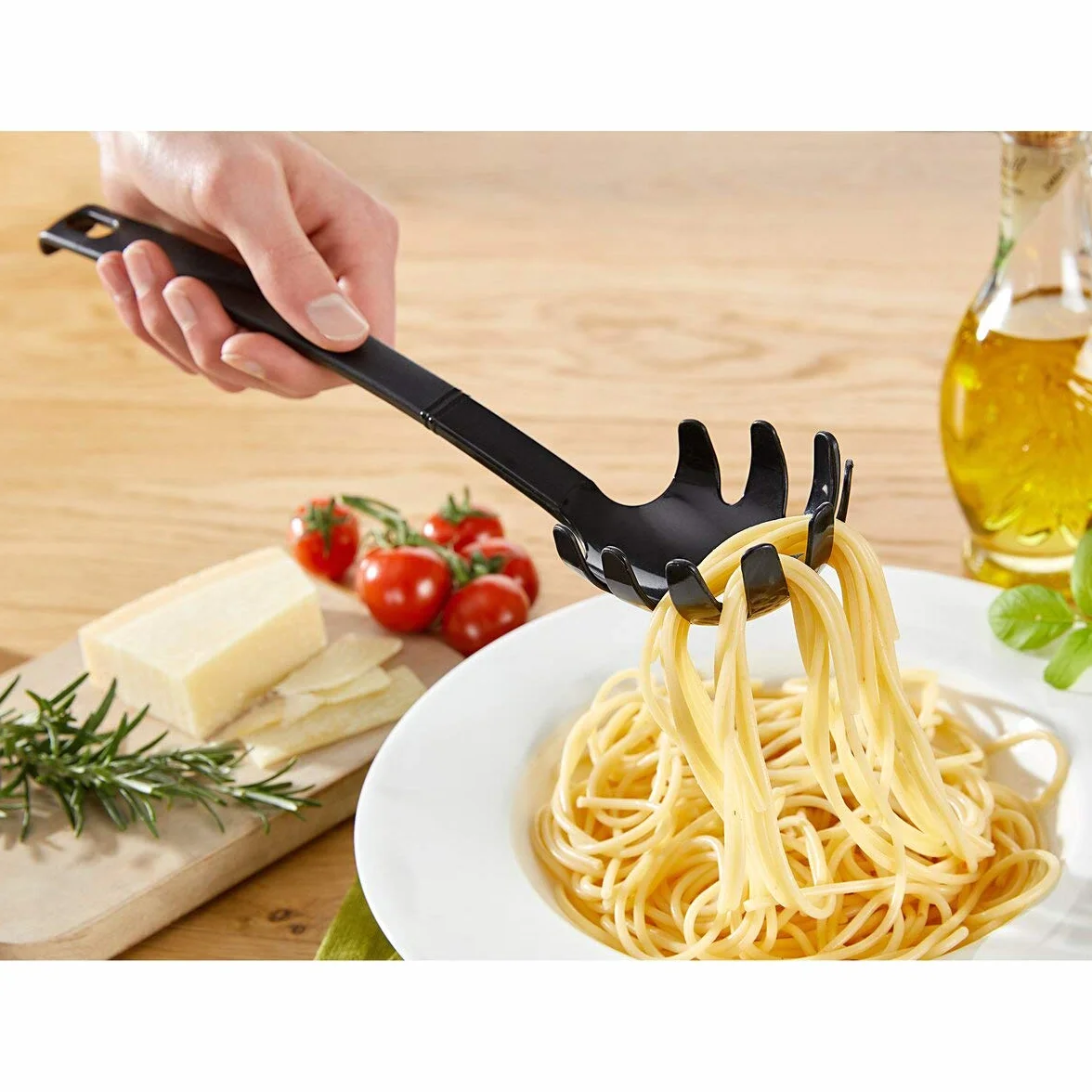 FACKELMANN wisząca łyżka do spaghetti 30 cm Nero, pomocnik kuchenny z tworzywa sztucznego, czarny