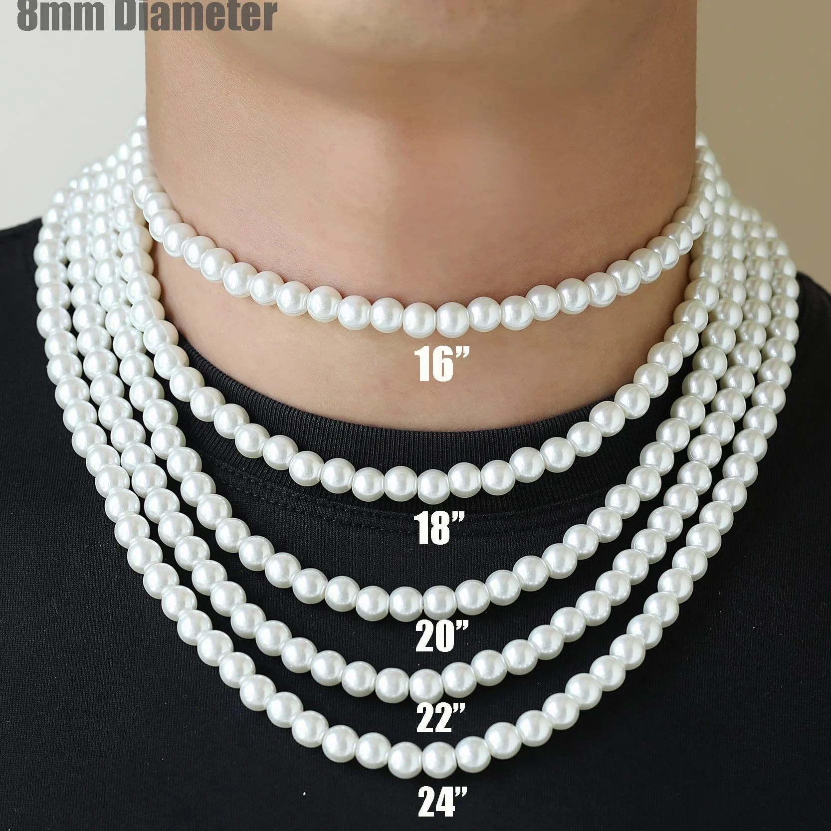 Naszyjnik z perłami damski i męski sztuczny naszyjnik z koralikami, 6/8 mm biała perła, krótka okrągła perła choker prezent urodzinowy biżuteria długość 40-60 cm
