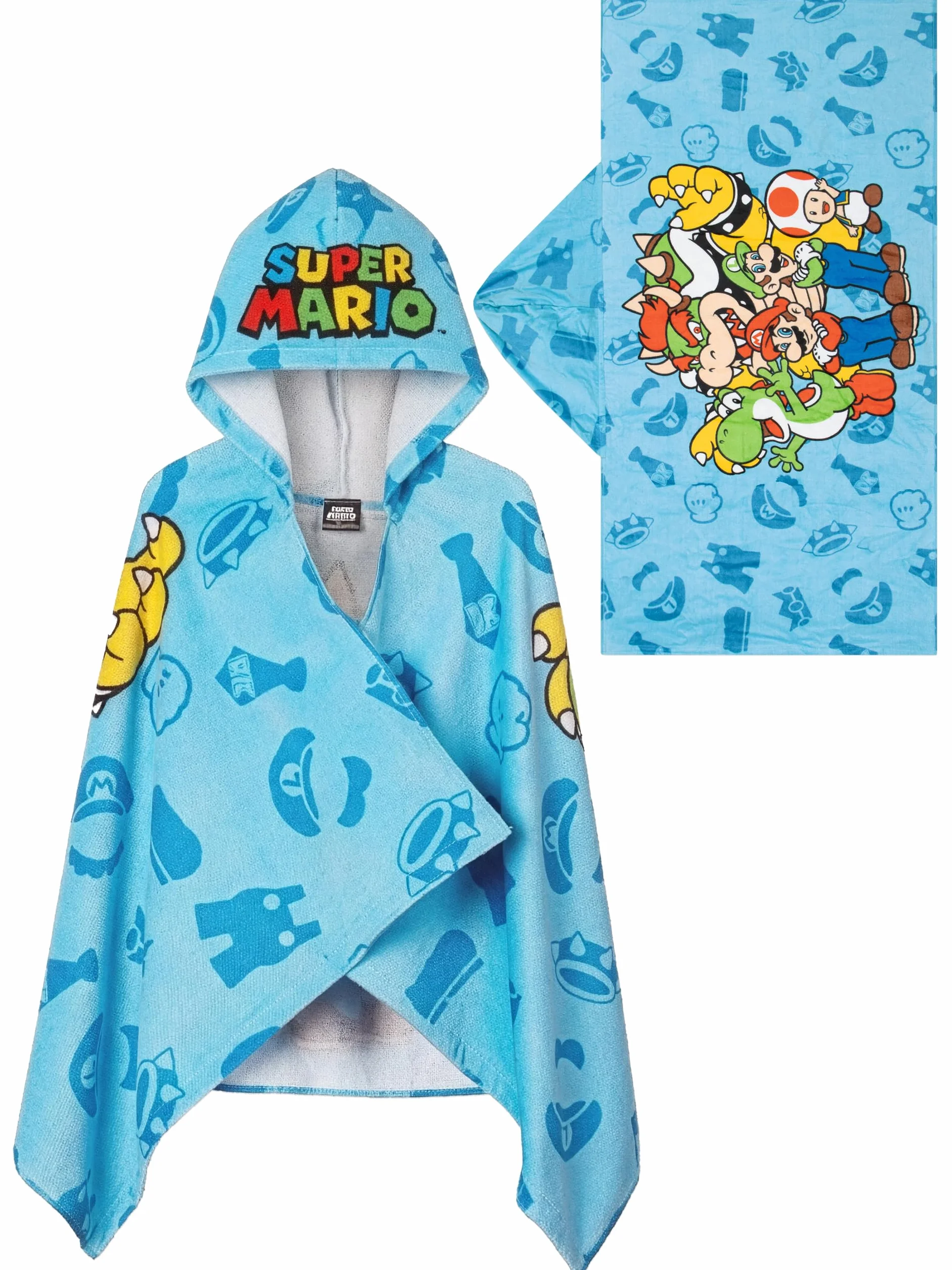 Super Mario Ręcznik Plażowy Dla Chłopców Z Kapturem, Niebieski One Size