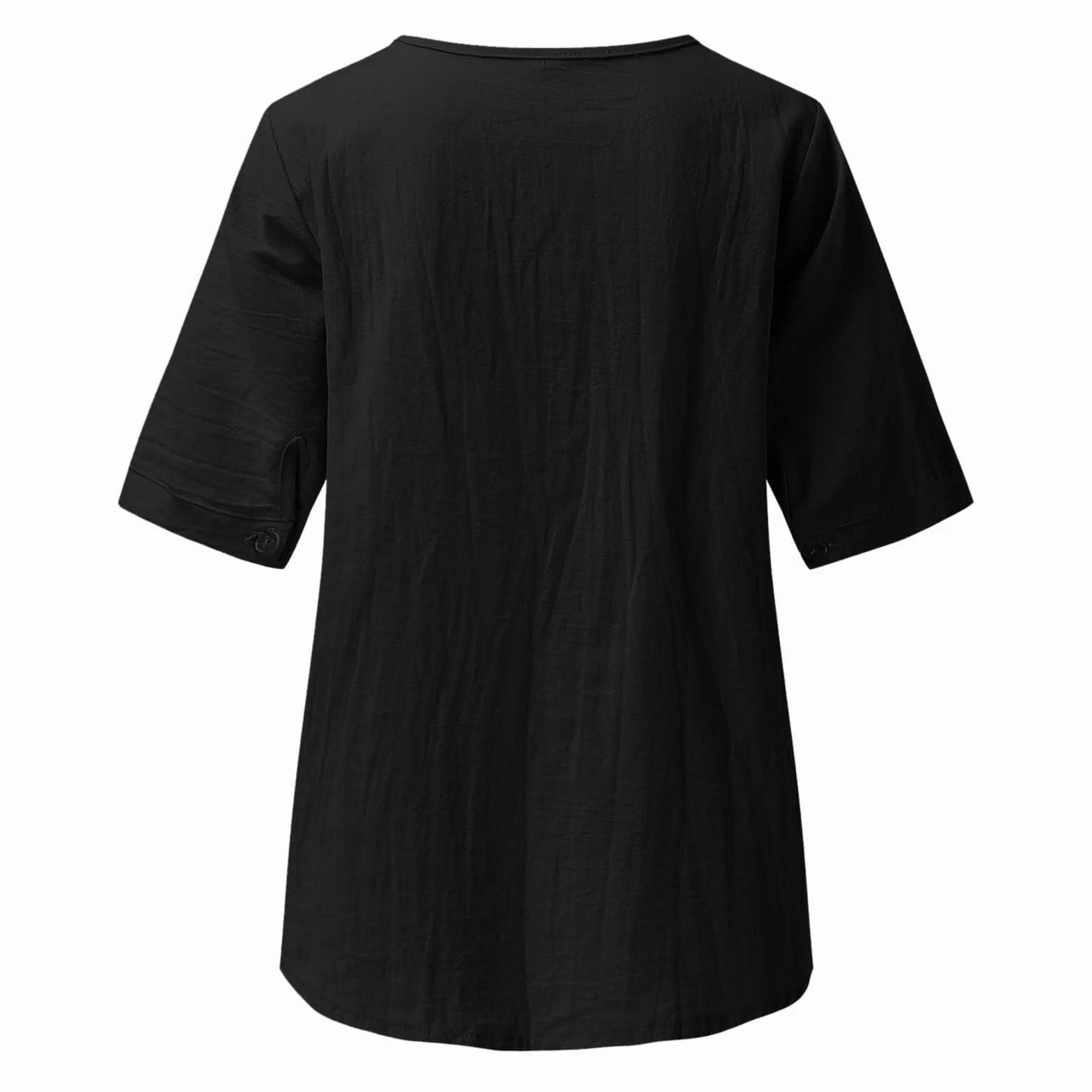 Letnie damskie lniane topy damskie letnia bluzka damska haft z krótkim rękawem jednolity kolor luźna tunika do noszenia z legginsami dekolt w serek eleganckie topy