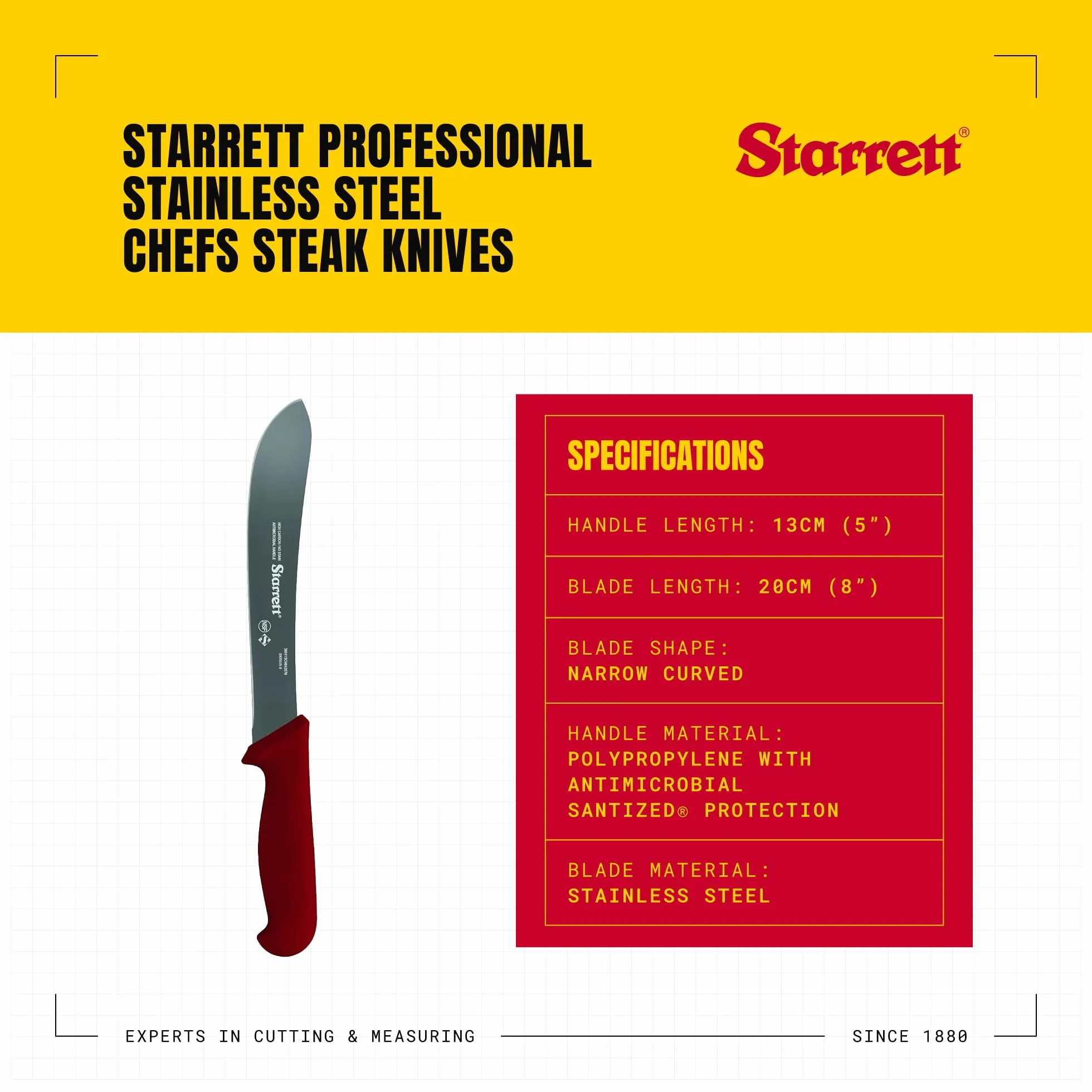 Starrett Profesjonalne noże do steków ze stali nierdzewnej 200 mm czerwone