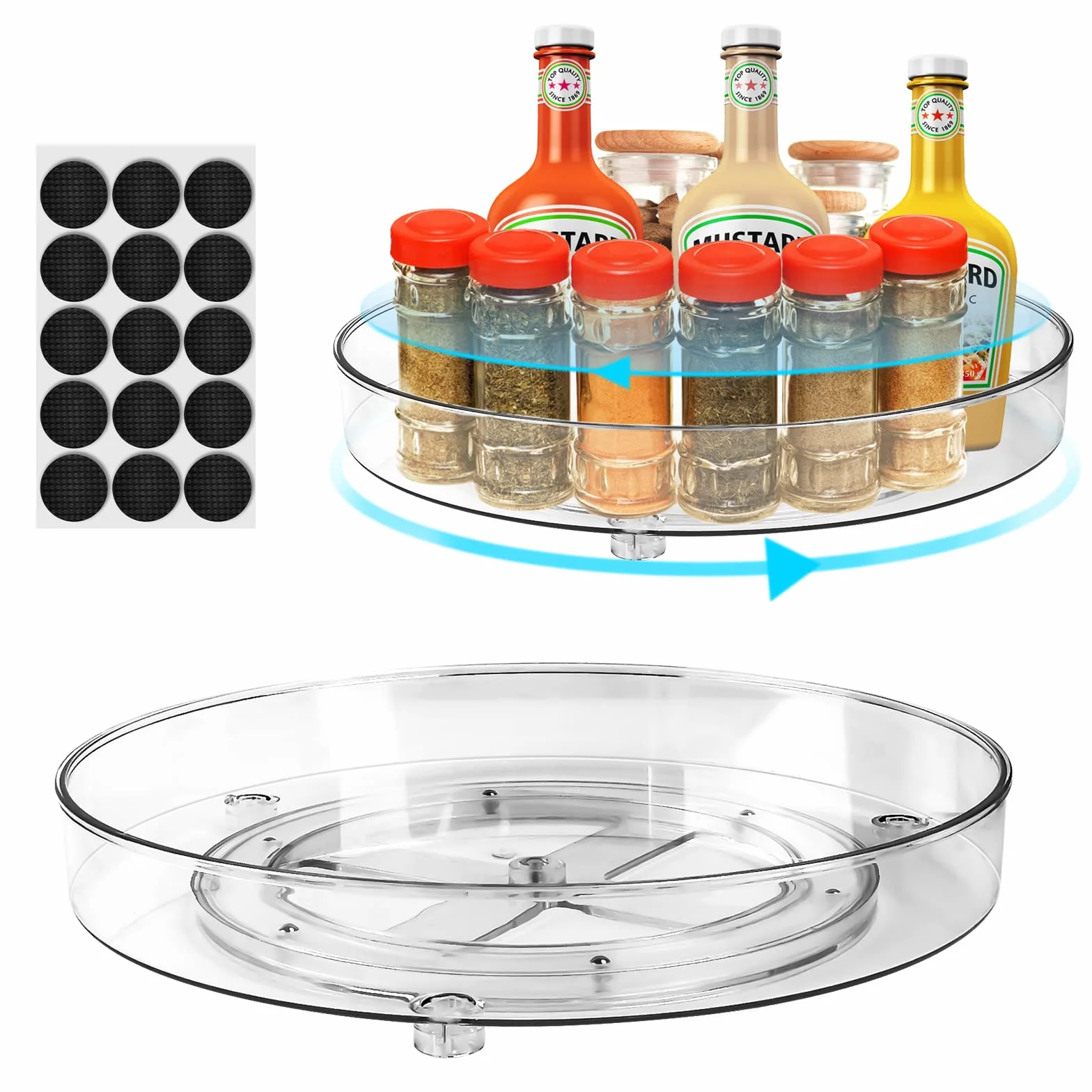 TUFA Lazy Susan Obrotowa taca na lodówkę 23,5 i 27 cm, taca obrotowa 360° przezroczysta