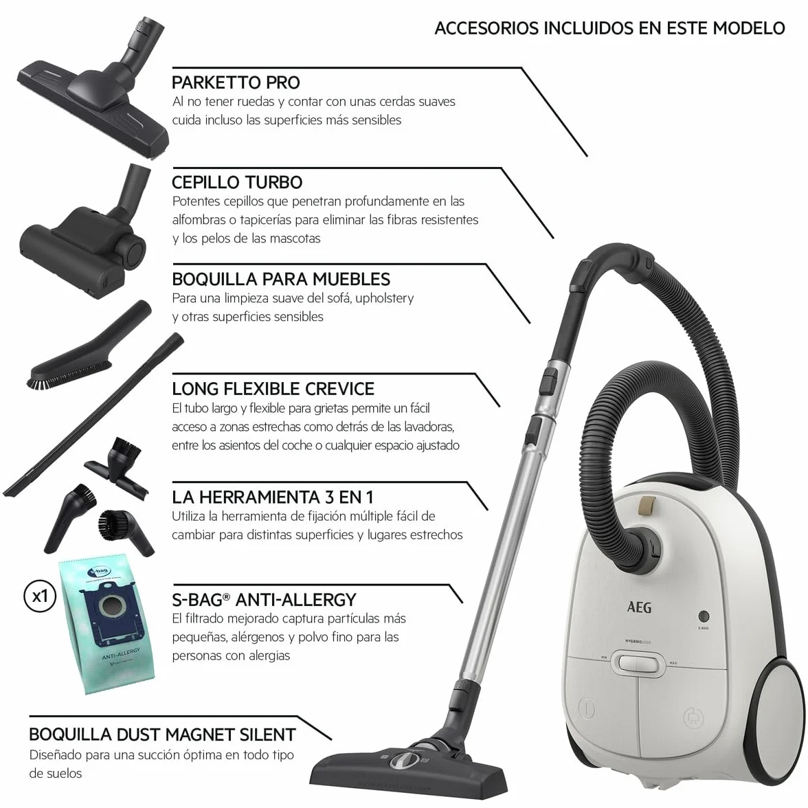 Aeg Hygienic 6000 Odkurzacz 850W 230V Biały Czarny