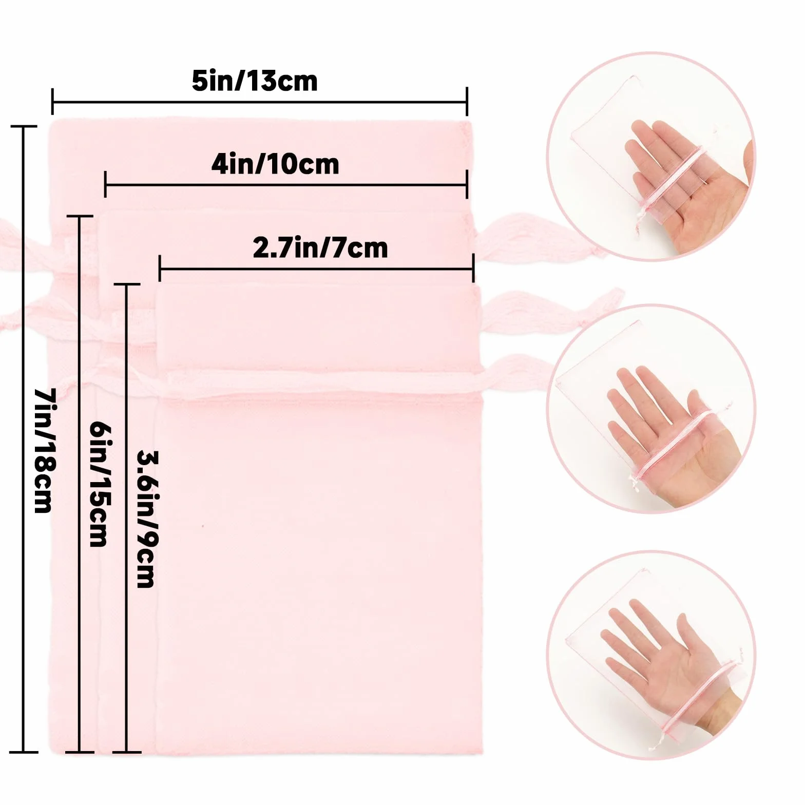 Torebki na prezenty z organzy 7 × 9 cm różowa 100 szt. G2PLUS