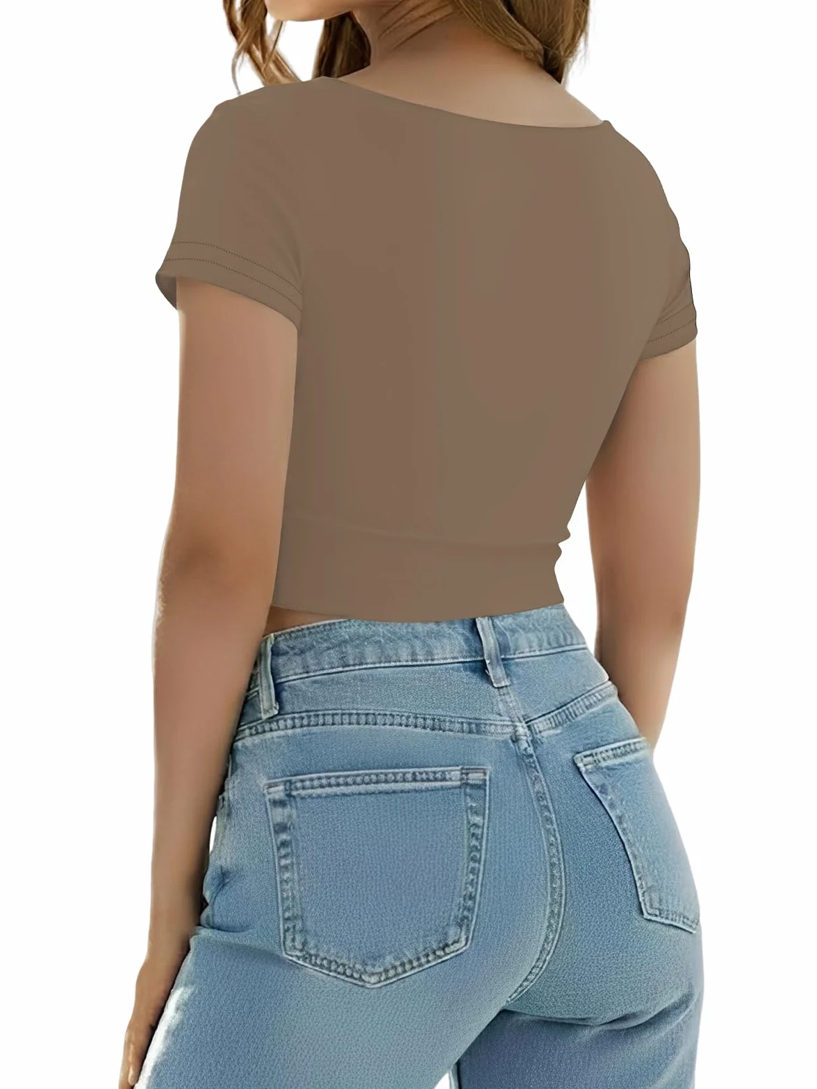 Cuptacc Koszulka Damska Kwadratowym Dekoltem,Podstawowy z Krótkim Rękawem Tshirt Damska, Elastyczny Top na Lato