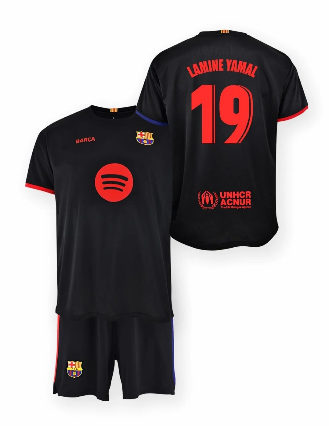 FC Barcelona Zestaw T-shirt i spodnie 2. EQ 2024/25 - Licencja Dorsal 19 LAMINE YAMAL chłopiec rozmiar 12 lat, Czarny (Black), 12 lat