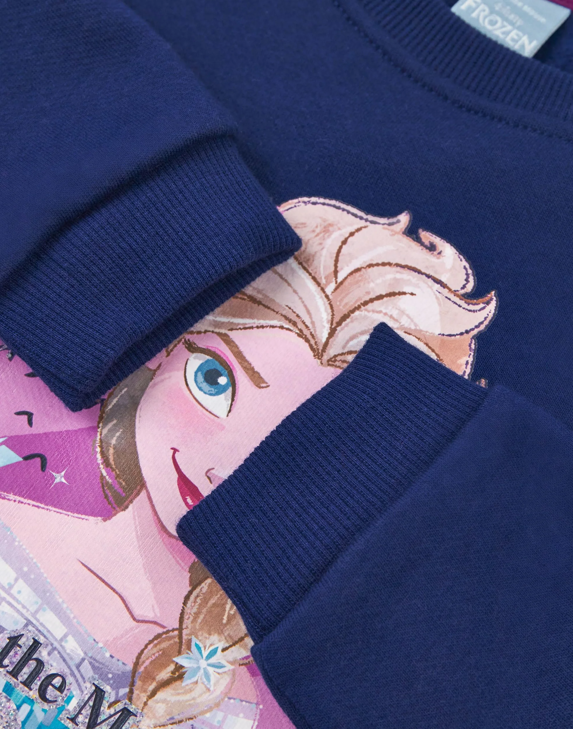 Disney Frozen Girls sukienka swetrowa | dziecięca bluza księżniczki Elsa z błyszczącą spódnicą tiulową w kolorze granatowym | błyszczący sweter graficzny w kompletnym filmie
