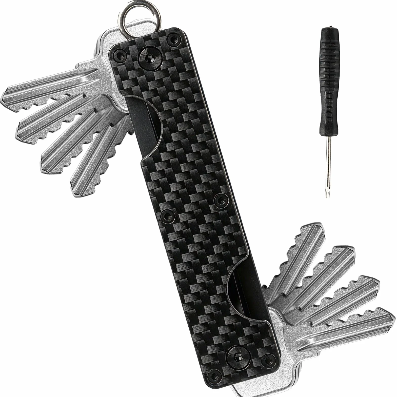 Realjoy Organizer na klucze, kompaktowy organizer na klucze ze śrubokrętem, metalowy uchwyt na klucze, breloczek do kluczy, zabezpiecza do 12 kluczy