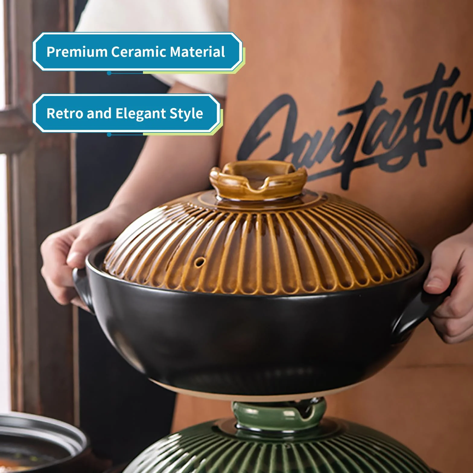 Skelang ceramiczna miska Bibimbap 1,6 l z pokrywką i tacą miedź vintage
