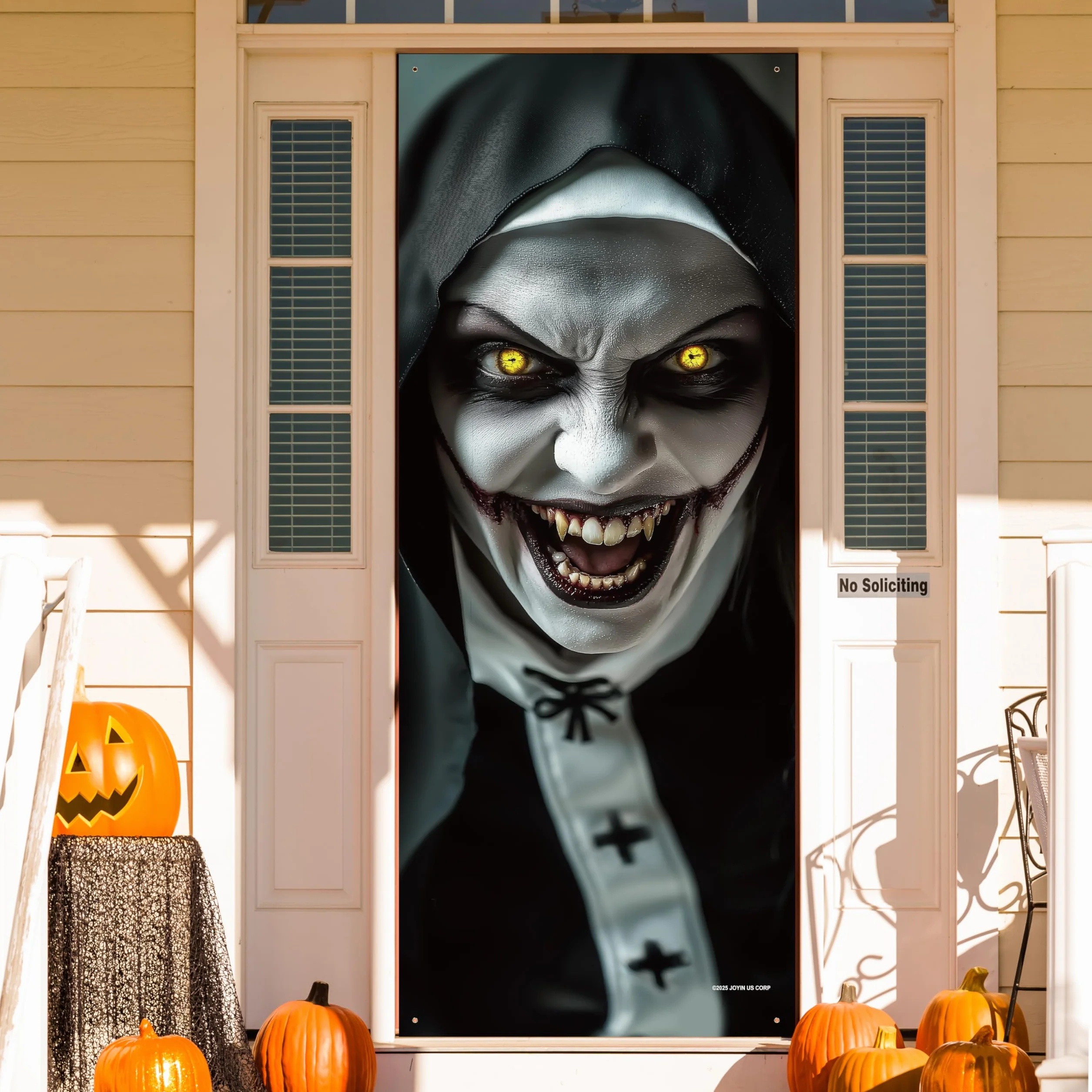 JOYIN Naklejka na drzwi zakonnicy 3D Halloween 200 x 61 cm straszny duch dekoracja tapeta