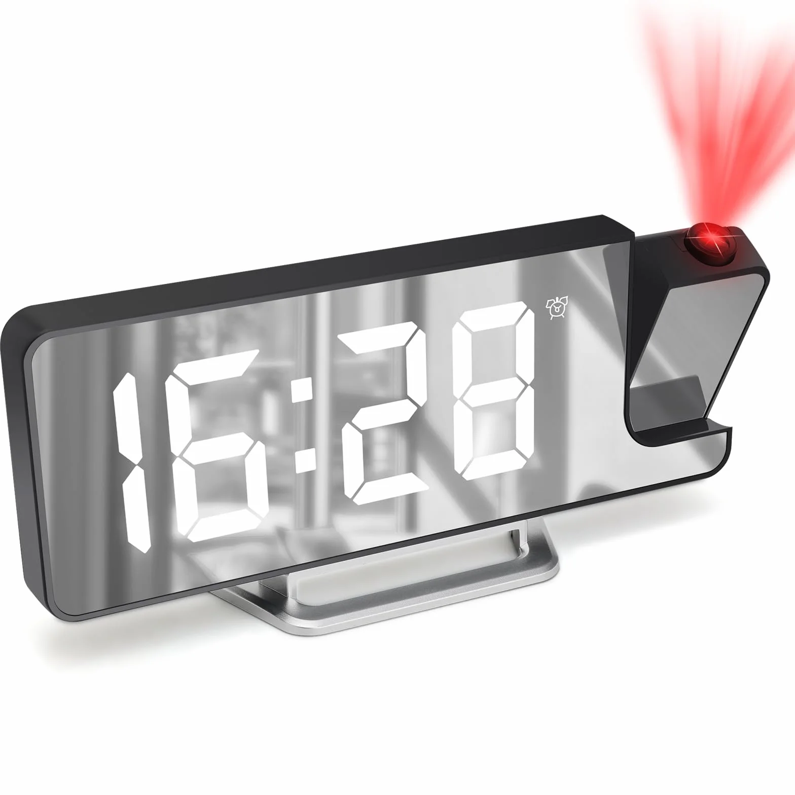 Cuteefun Budzik projekcyjny z ekranem LED, temperatura, drzemka, regulowana jasność, wyświetlacz 12/24h, projekcja sufitowa, białe cyfry