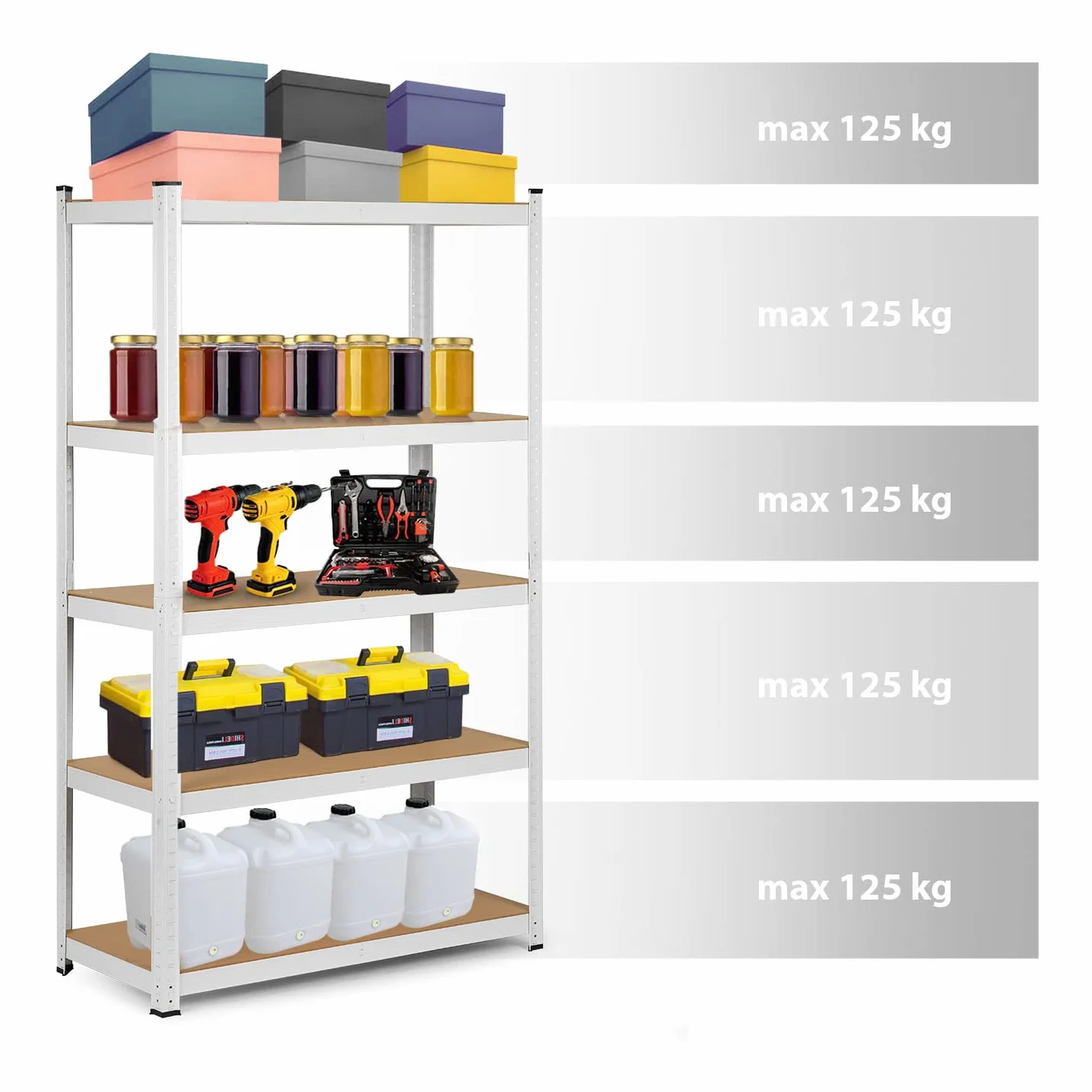 Humberg 4841 Wytrzymały regał z 5 półkami z płyty MDF 150 x 75 x 30 cm biały