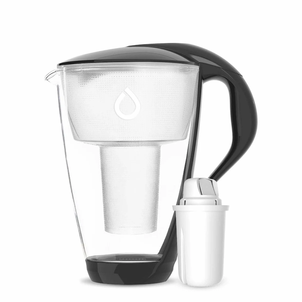DAFI Szklany dzbanek filtrujący CRYSTAL LED 2 l Grafitowy - System filtrowania wody redukujący kamień i chlor, bez BPA, czujnik LED + filtr wody Classic