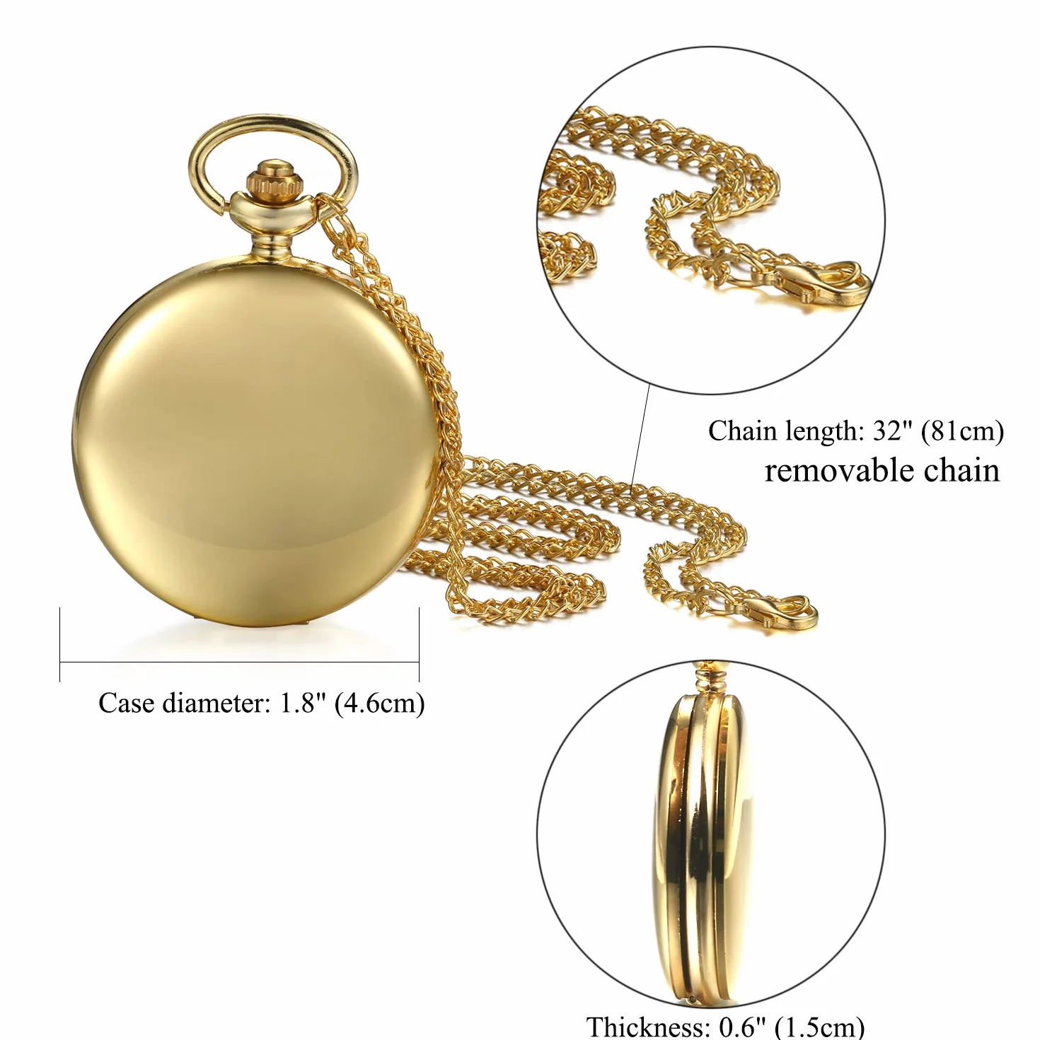 JewelryWe Męski damski zegarek kieszonkowy klasyczny błyszczący zegarek łańcuszkowy analogowy zegarek kwarcowy z łańcuszkiem na szyję zegarek na ramię Pocket Watch prezent grawerunek