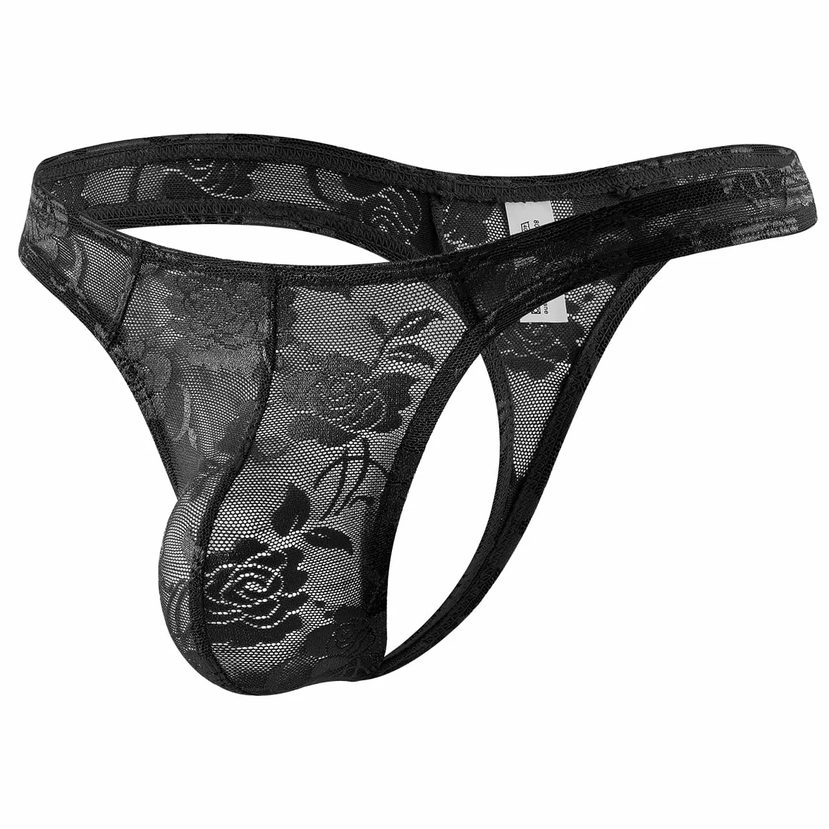 Casey Kevin Męskie stringi G-String z koronki, przezroczyste, seksowne, z niskim stanem, stringi tanga, delikatne i oddychające majtki bikini, A1-czarny, M