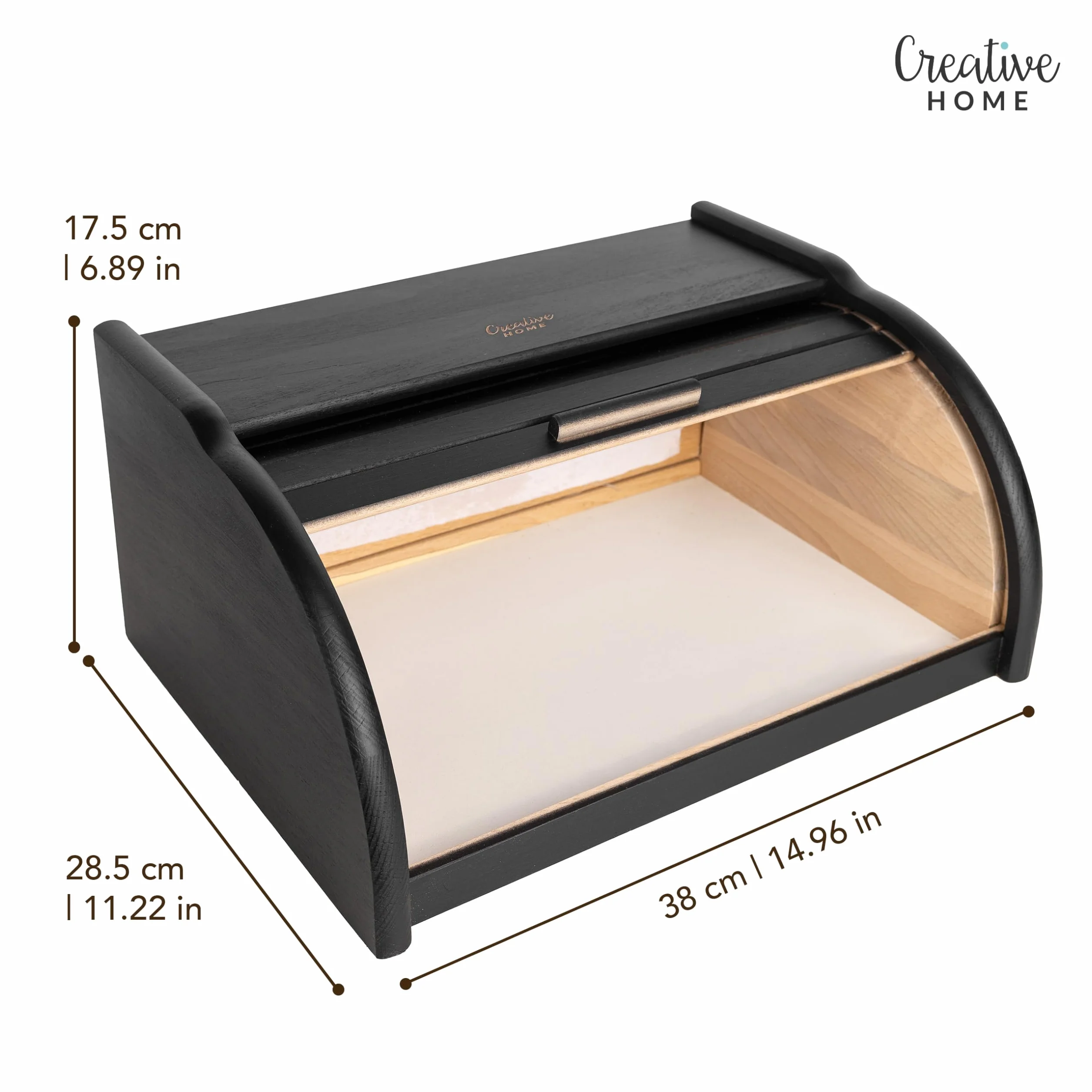 Creative Home Czarny Drewniany Chlebak z Rozsuwaną Pokrywą 38 x 28,5 x 17,5 cm Naturalne Drewno Bukowe