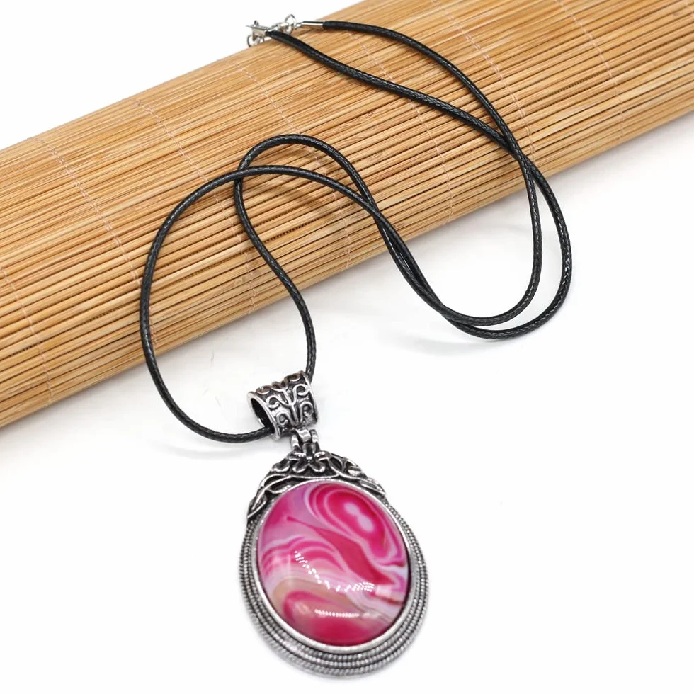Charms naszyjnik z muszli Abalone naturalny klejnot kamień różany różowy wisiorek kwarcowy etniczne szykowne naszyjniki dla kobiet biżuteria (Size : 55cm, Color : Black Agate)