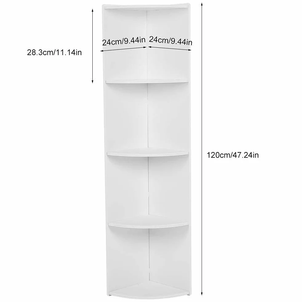 Stojąca półka do przechowywania, trwały drewniany regał narożny 4-poziomowa półka narożna do łazienki salon biuro biała sypialnia 120 * 24 * 24cm