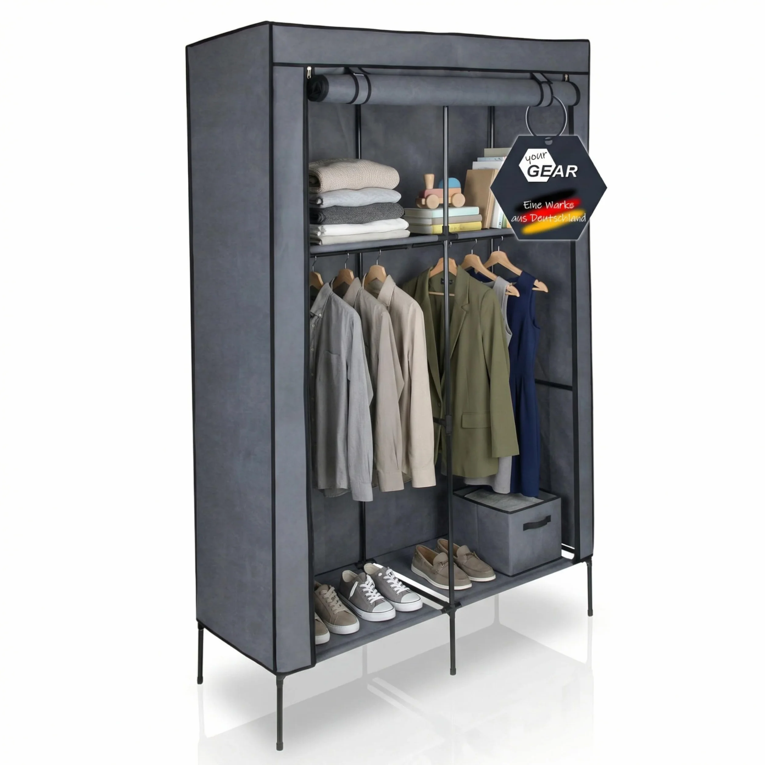 your GEAR Szafa na ubrania Grado 108x45x175 cm materiałowa 2 drążki 4 półki
