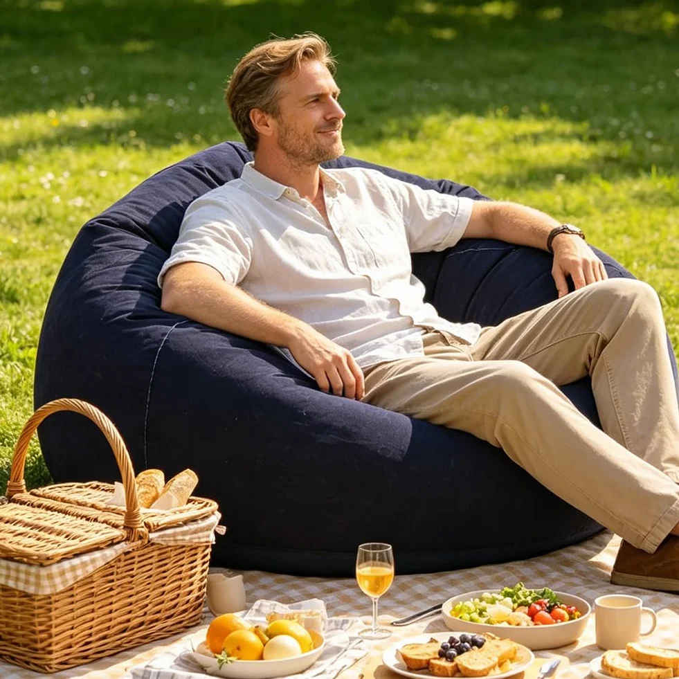 Nadmuchiwany worek do siedzenia, nadmuchiwany fotel, sofa plażowa, worek do siedzenia, sofa dmuchana do użytku na zewnątrz, na kemping, kemping, imprezy na plaży (niebieski)