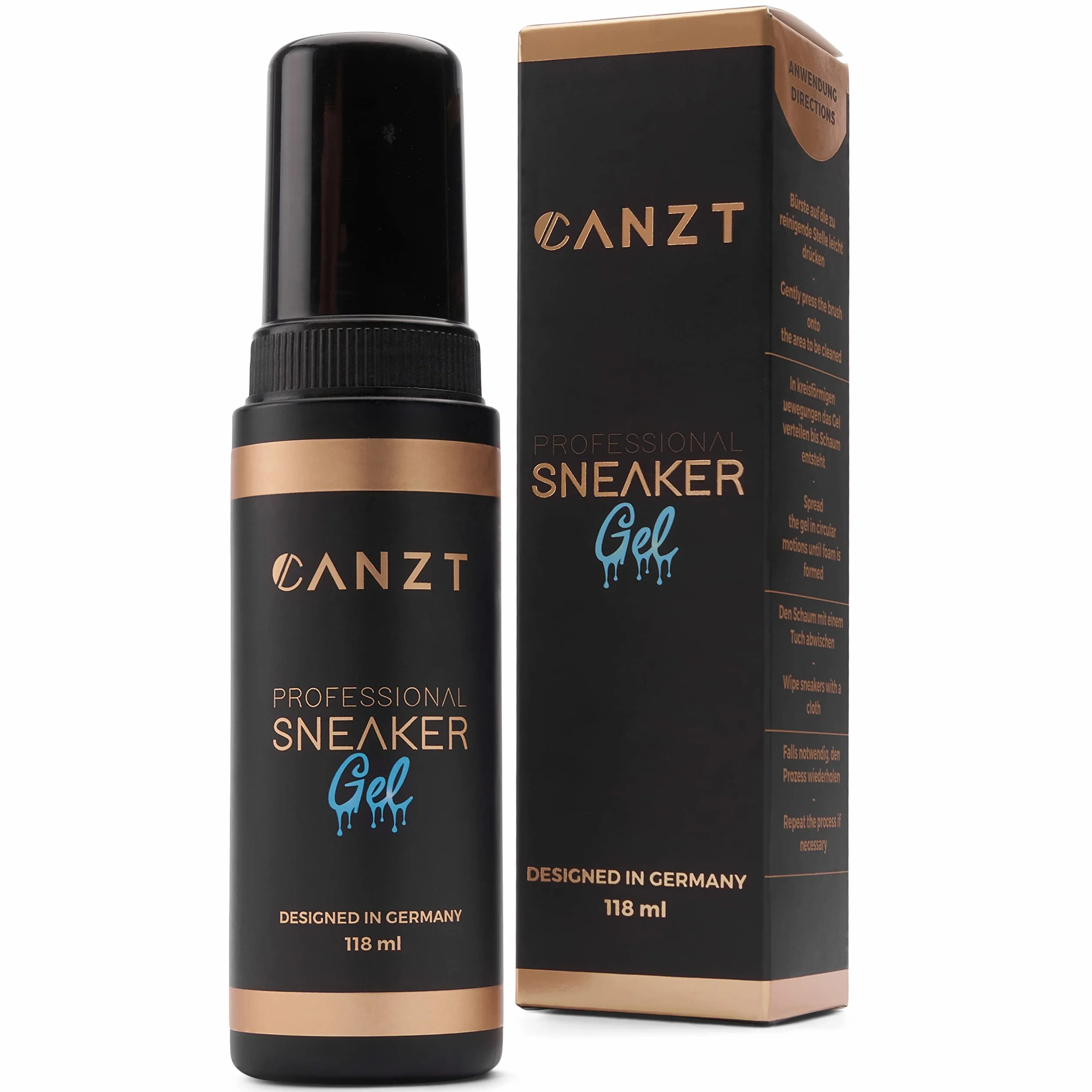 Canzt Professional Sneaker Gel - Żel czyszczący do butów Premium wraz ze szczoteczką do czyszczenia w podróży | Czyść trampki i buty skutecznie i delikatnie