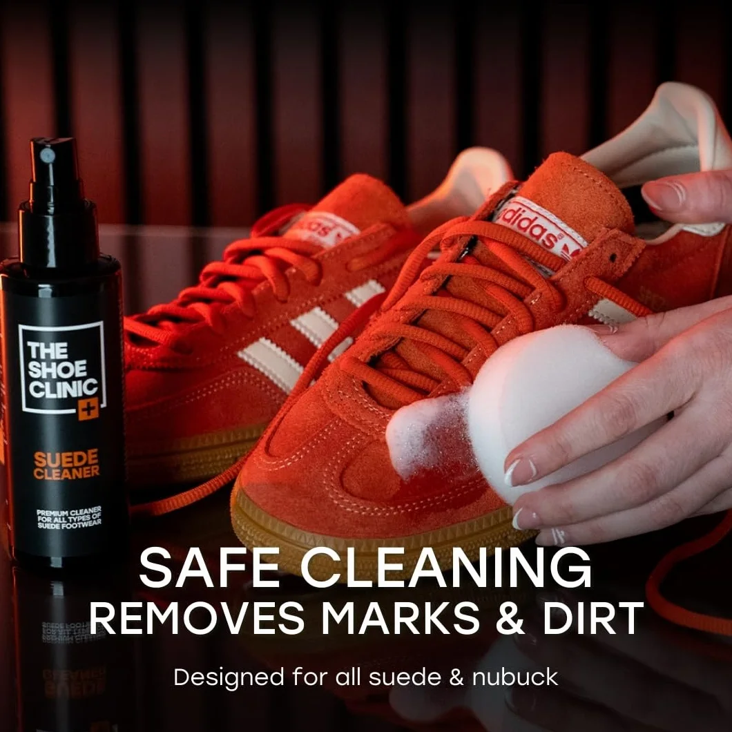 Zestaw szczotek do czyszczenia zamszu Shoe Clinic | Zestaw do czyszczenia butów ze szczotką do zamszu i środkiem czyszczącym do butów zamszowych 125 ml w sprayu do butów, trampek i obuwia