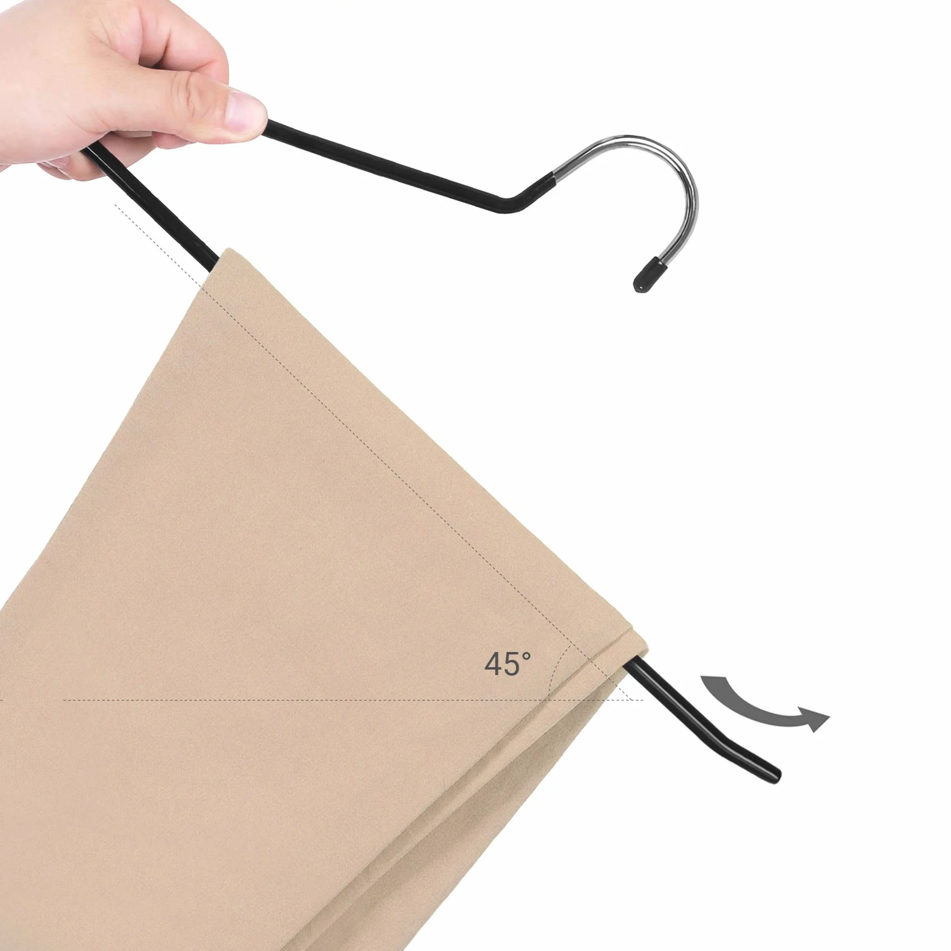 SONGMICS Wieszak na ubrania z metalu, 20 sztuk, wieszak na spodnie, wykonany z drutu o średnicy 5 mm, powlekany tworzywem sztucznym PCW, antypoślizgowy, 38 cm, chromowany czarny CRI004-20