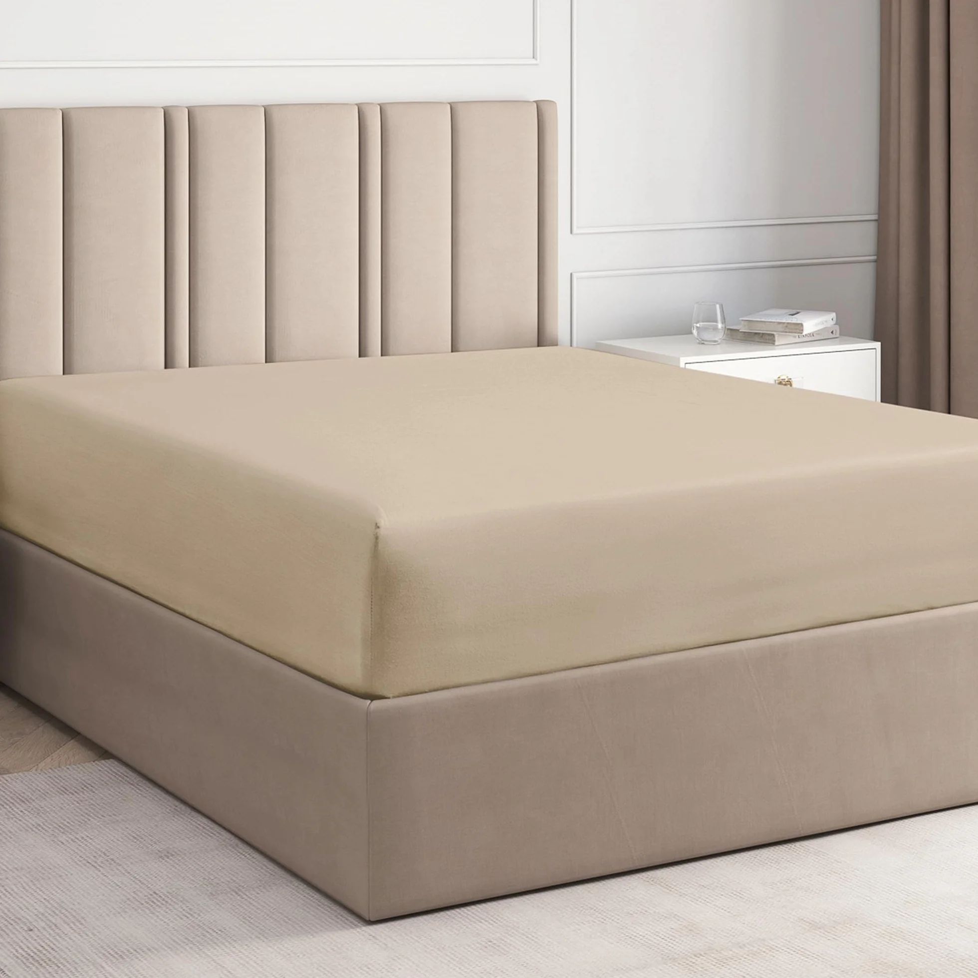Prześcieradło z gumką Super King 180 x 200 cm 100% bawełna satynowa 400 gęstość splotu do 40 cm