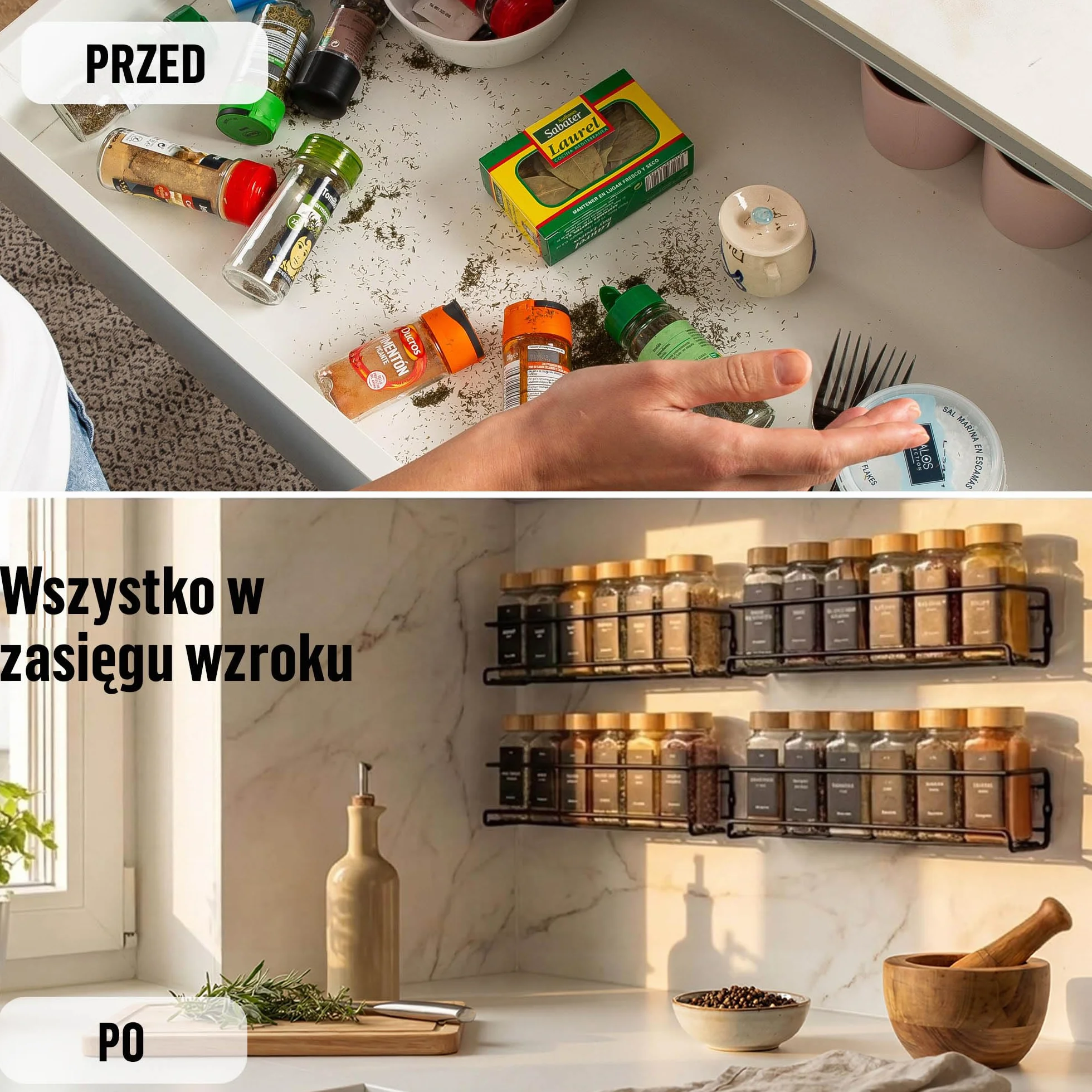 Deco haus Stojak na przyprawy na ścianę bez wiercenia 24 słoiczki 280 etykiet