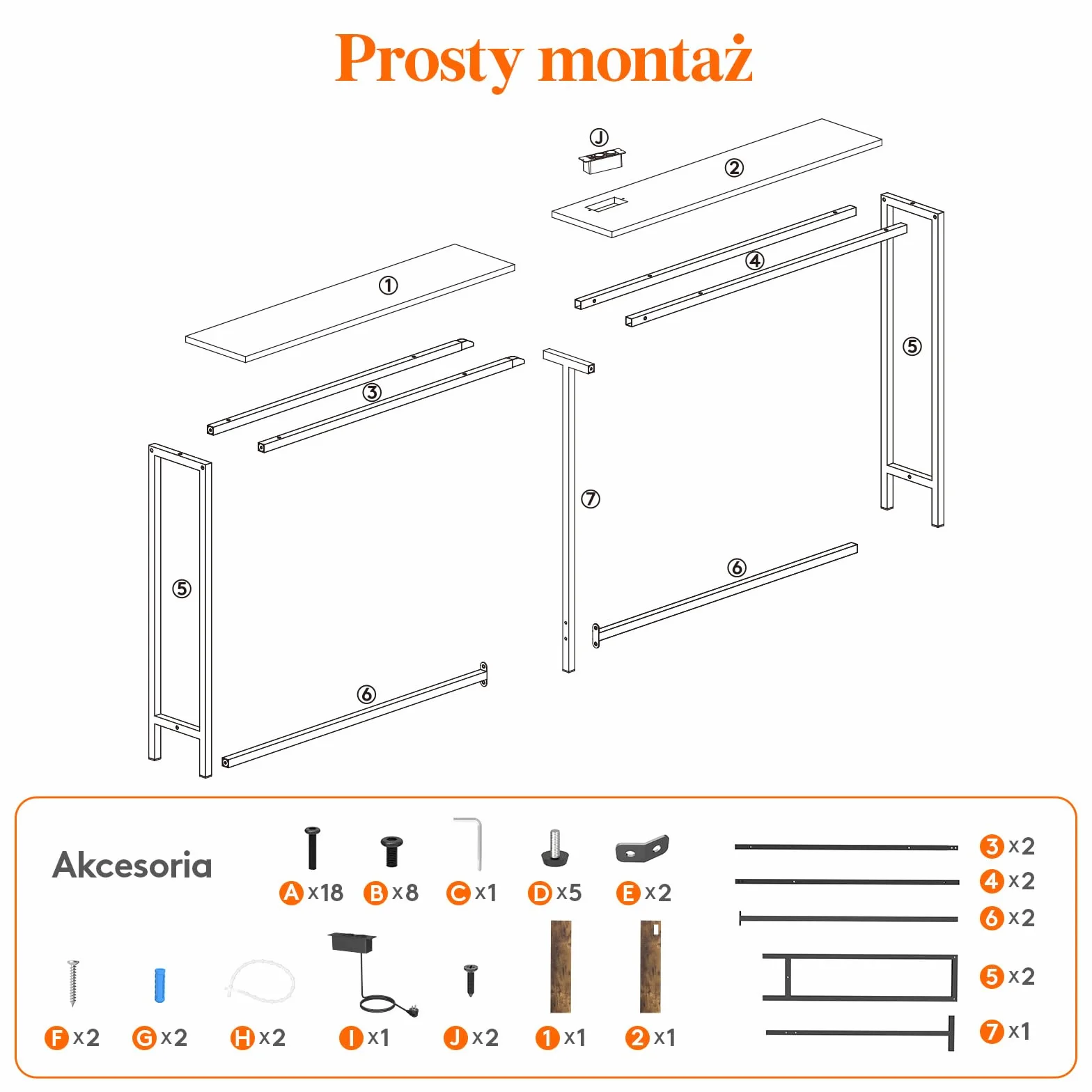 Lifewit 70.9" Wąski, długi stolik konsolowy z 2 gniazdami zasilania i portami USB do salonu, przemysłowy stolik do przedpokoju, korytarz biurowy za sofą, łatwy montaż, rustykalny brąz