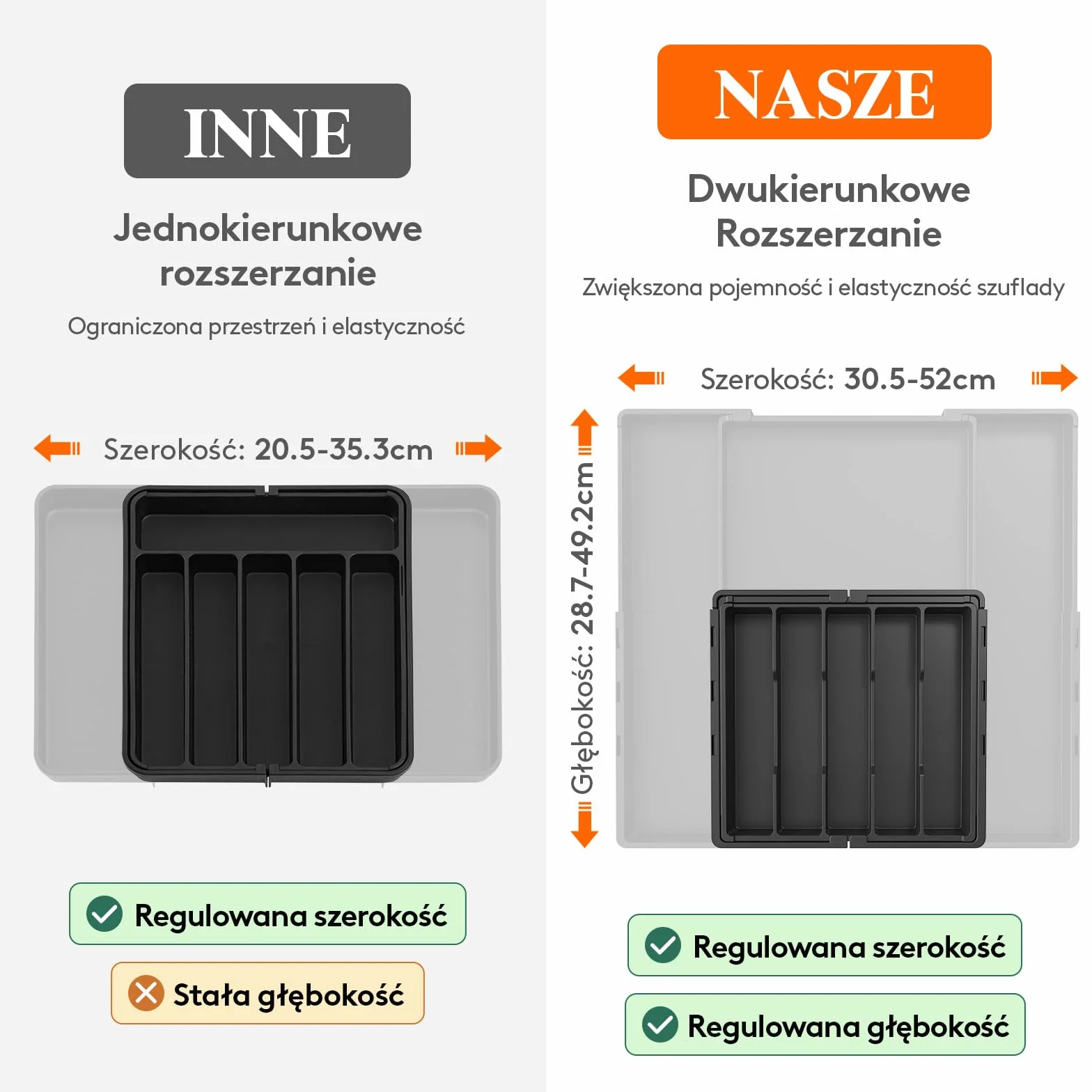 Lifewit Organizer na sztućce do szuflady, regulowany, 5-8 przegródek, szer. 30,5-52 cm, plastikowy