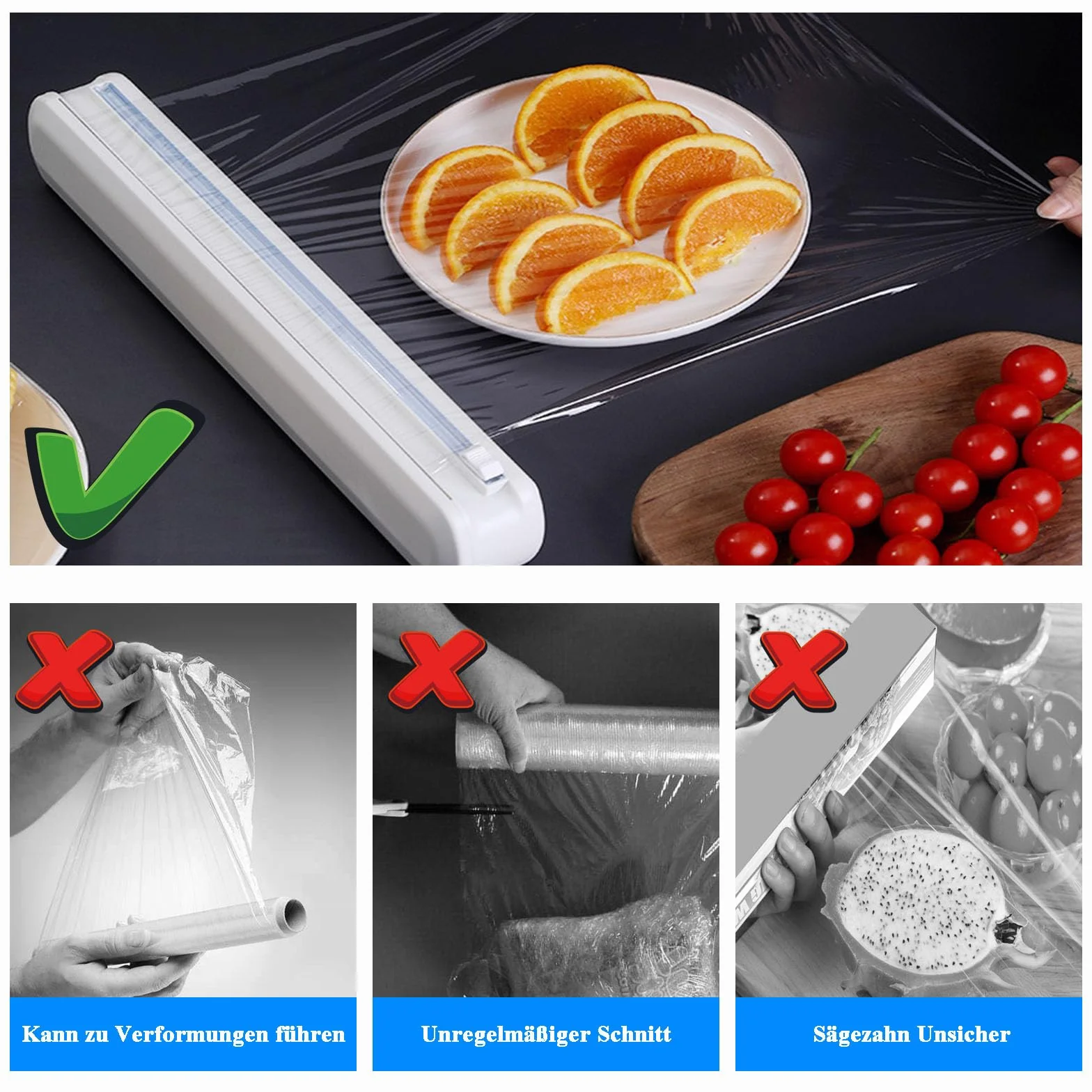 Gourmet 2 przecinarki do folii, dozownik folii z tworzywa sztucznego z przesuwnym nożem, krajalnica do folii spożywczej do kuchni, do folii spożywczej o długości ≤ 32 x 4,5 cm