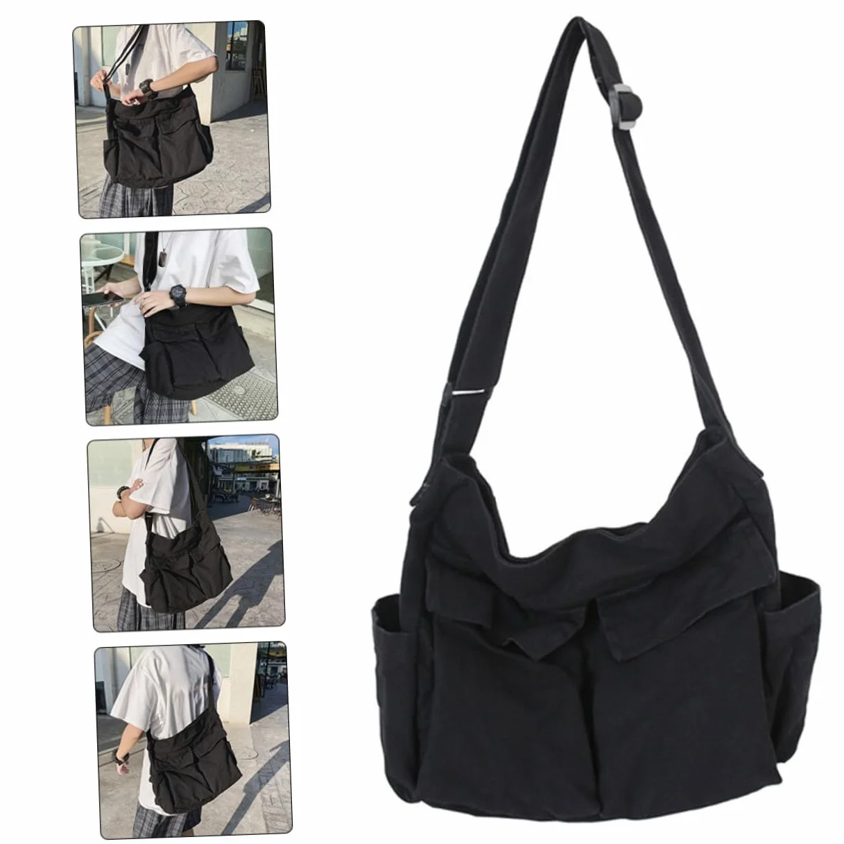 Duża Płócienna Torba Crossbody Dla Kobiet - Portfel, Torba Laptopa, Hobo Z Regulowanym Paskiem - Zielona