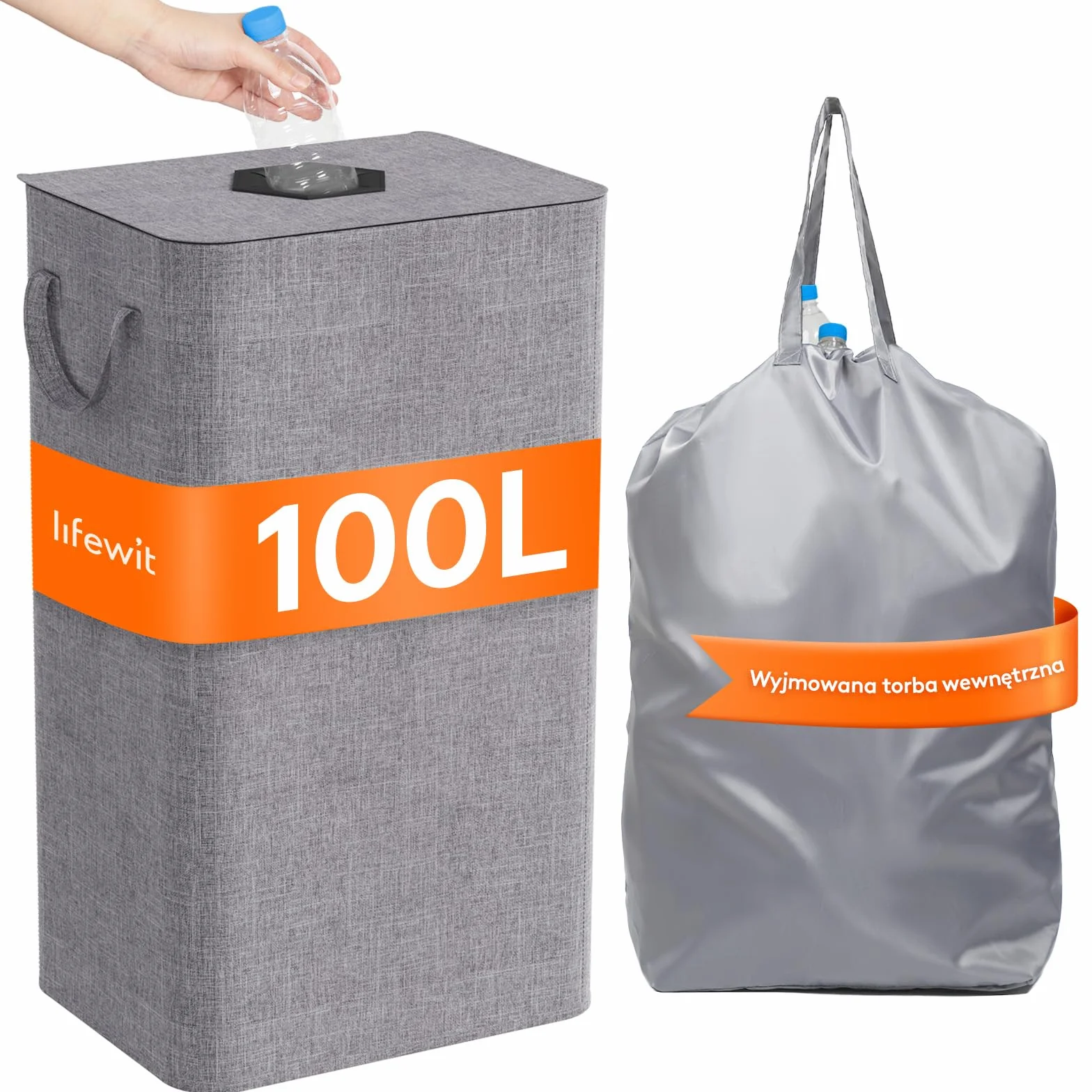 Lifewit Kosz do recyklingu 100 l z pokrywką i torbą wielokrotnego użytku
