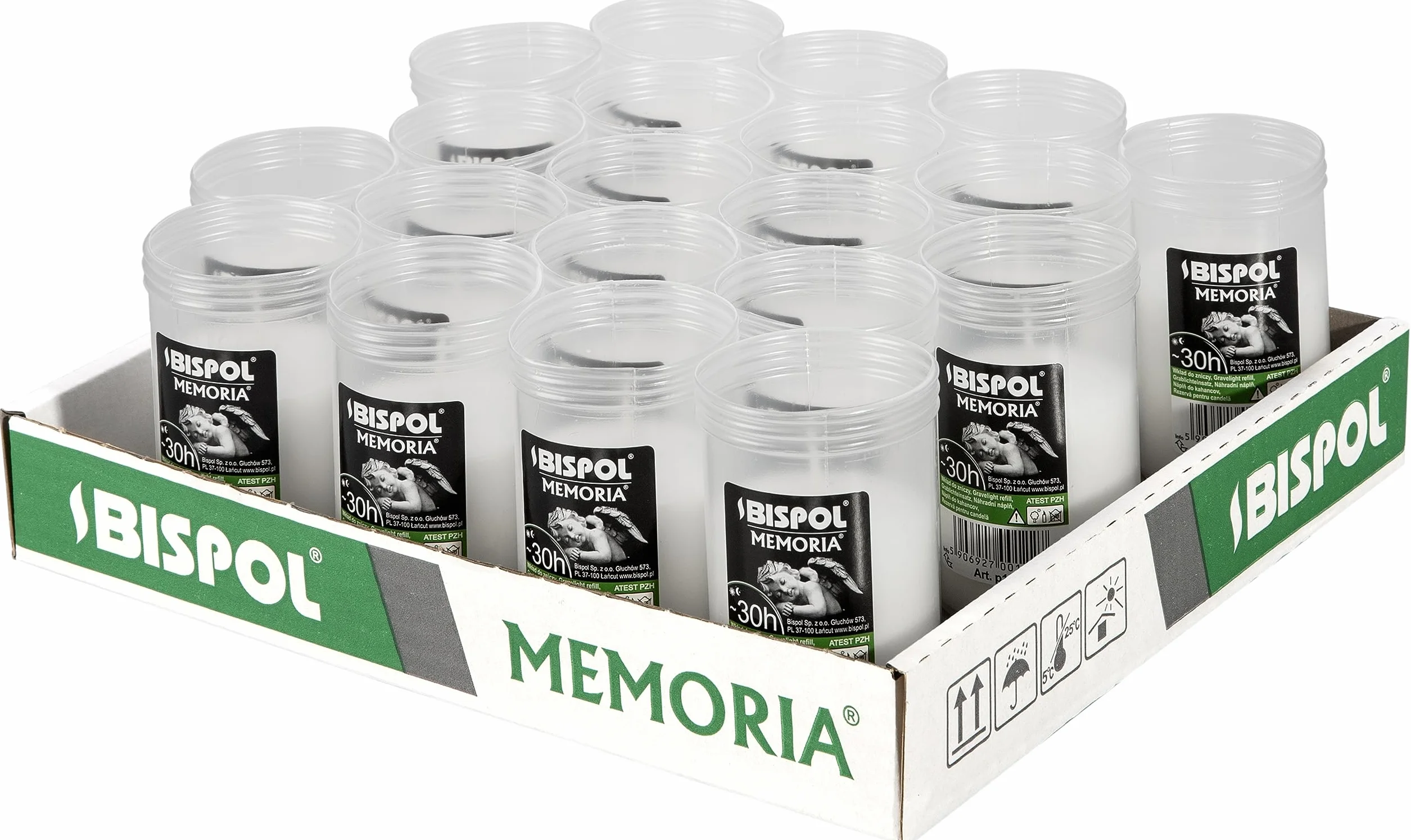 Bispol Wkłady do zniczy parafinowe zgrzewka 20szt. Memoria p120 30 godzin palenia wysokość 9,5 cm