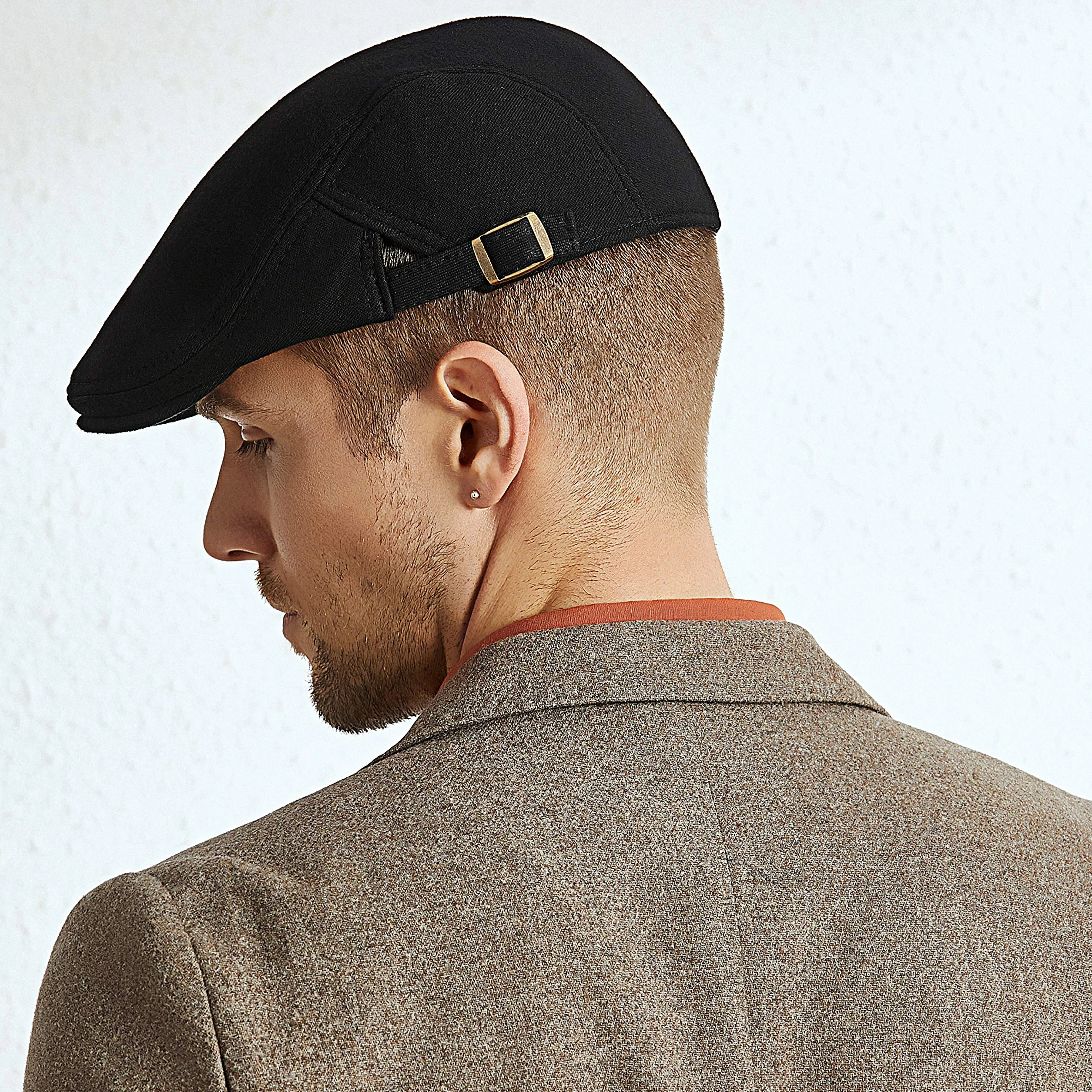 czapka męska z daszkiem, czapka męska z bawełny z suwakiem, czapka bejsbolowa w stylu Gatsby, Newsboy Flatcap, męska czapka beret, czarny, jeden rozmiar