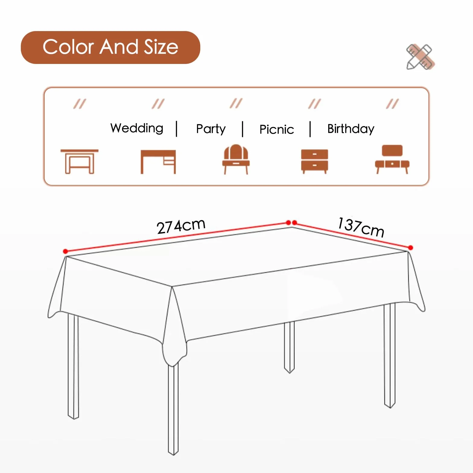 Jednorazowe obrusy prostokątne wodoodporne 137 cm x 274 cm złote na przyjęcia