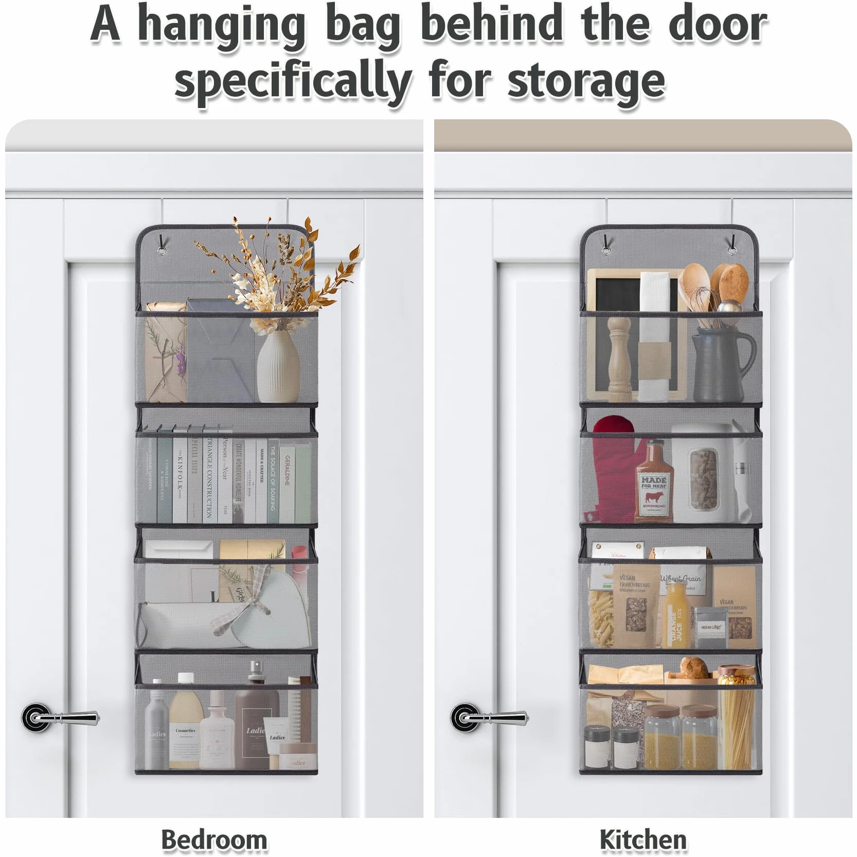 Wiszący Organizer z 4 Kieszeniami na Drzwi 30 x 13 x 68 cm Szary RDH04G