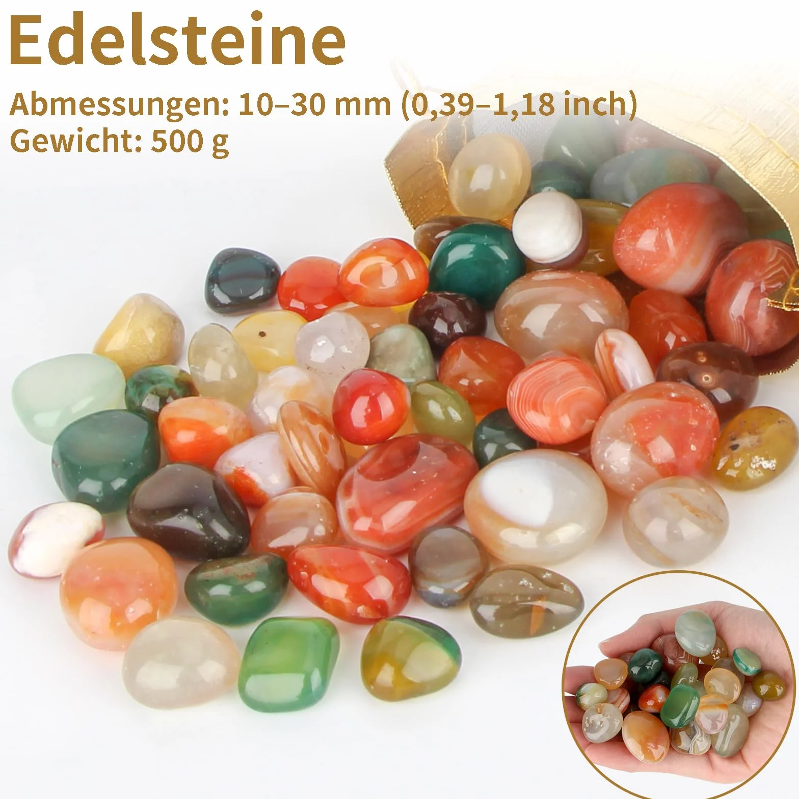Kamienie szlachetne dla dzieci 500 g 10-30 mm kolorowe bębnowe półszlachetne