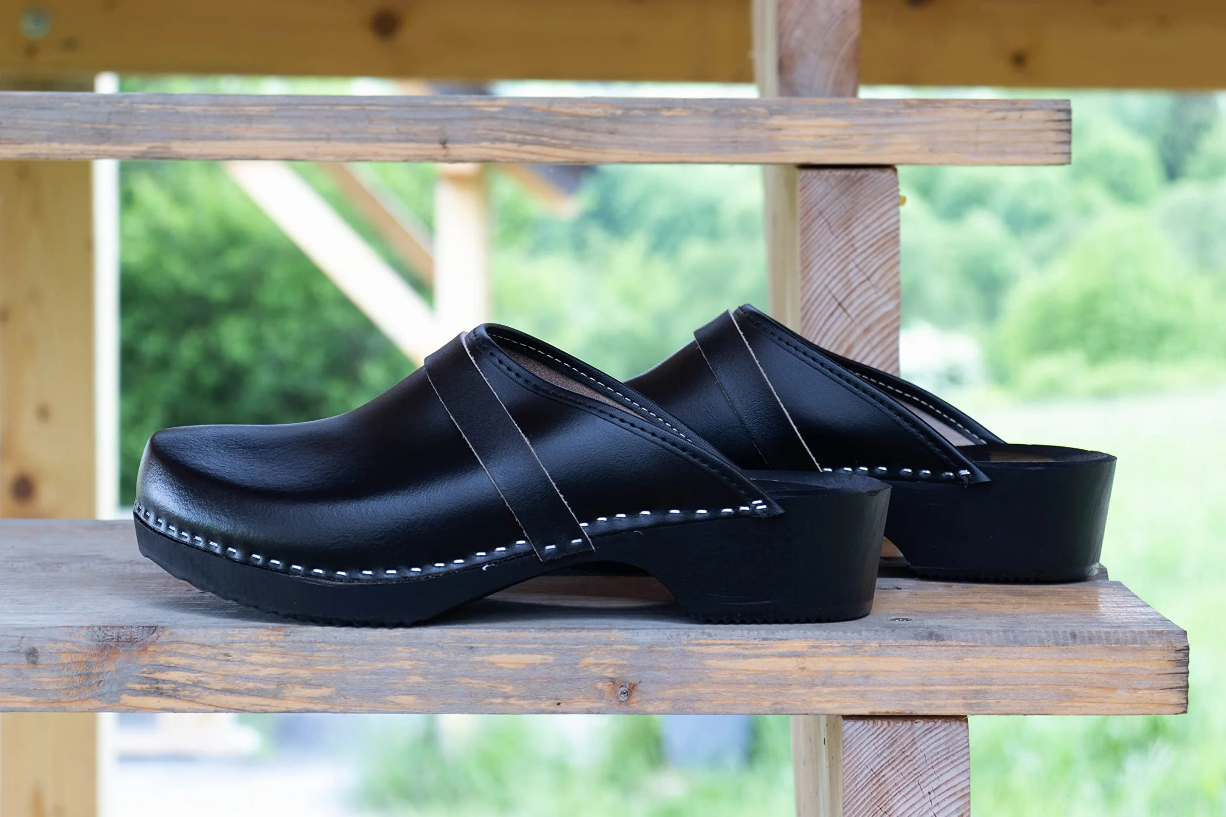 APREGGIO Clogs męskie - skórzane buty drewniane – wygodne drewniane buty męskie – męskie chodaki skórzane – praktyczne chodaki ogrodowe męskie – kapcie męskie