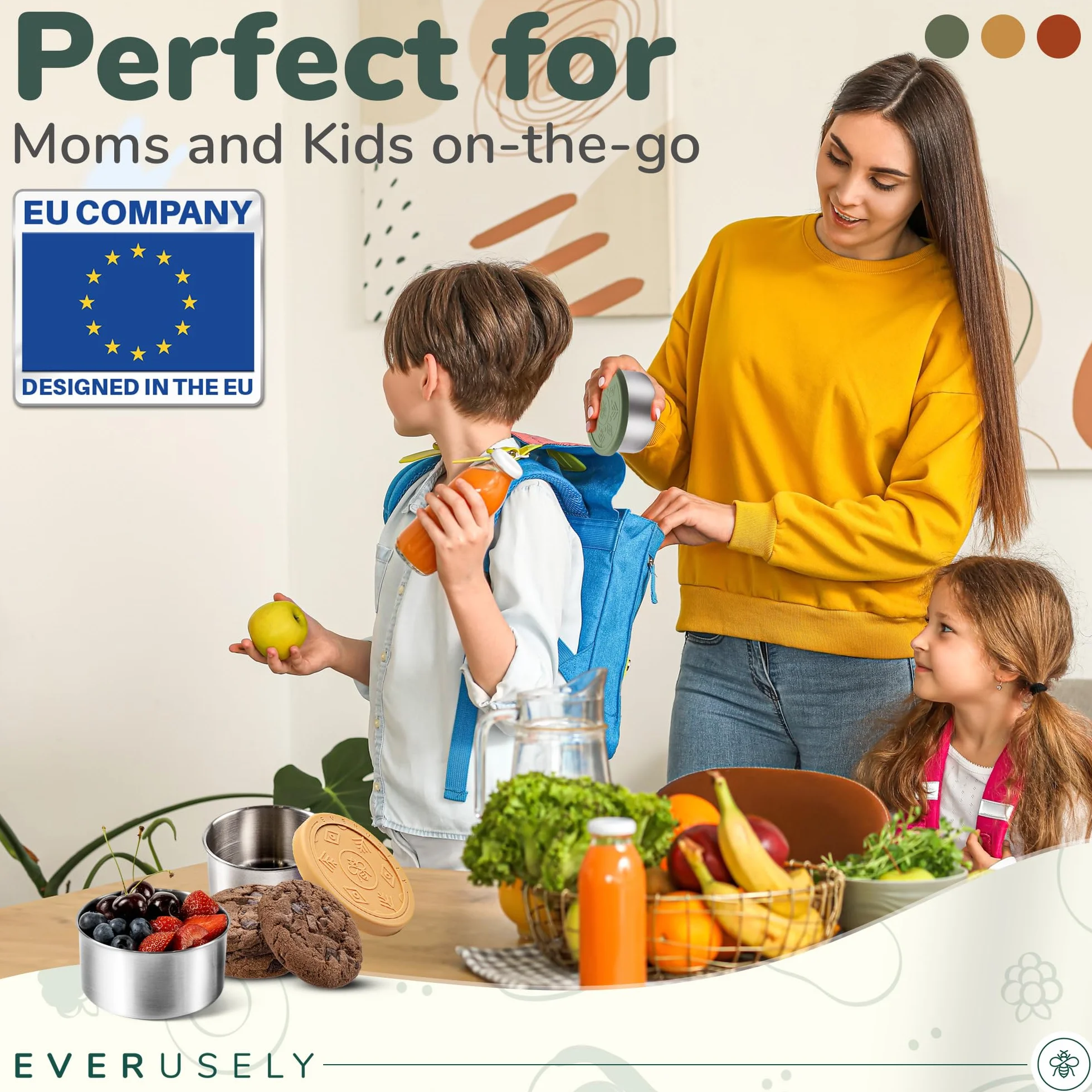 Everusely Stainless Steel Food Containers 3 Pack Leakproof Metal Lunch Box