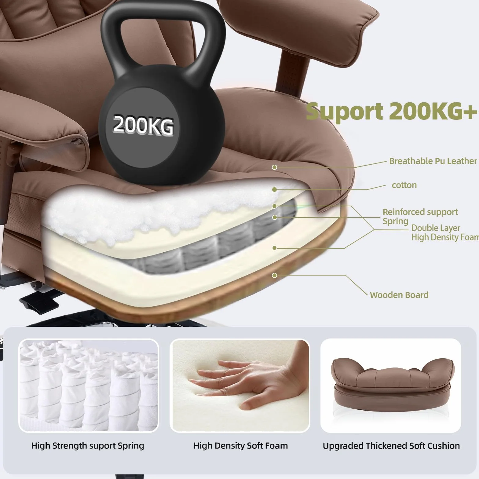 Efomao Ergonomiczny fotel biurowy z podnóżkiem, regulowany fotel gamingowy z poduszką lędźwiową i zagłówkiem, obrotowy fotel komputerowy z funkcją odchylania