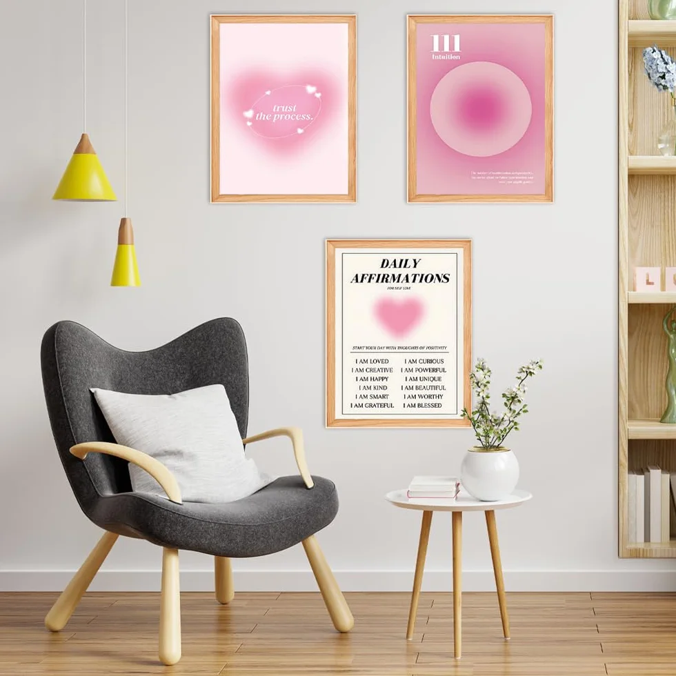 Zestaw plakatów Aesthetic Clean Girl 3 sztuki dekoracja pokoju różowa