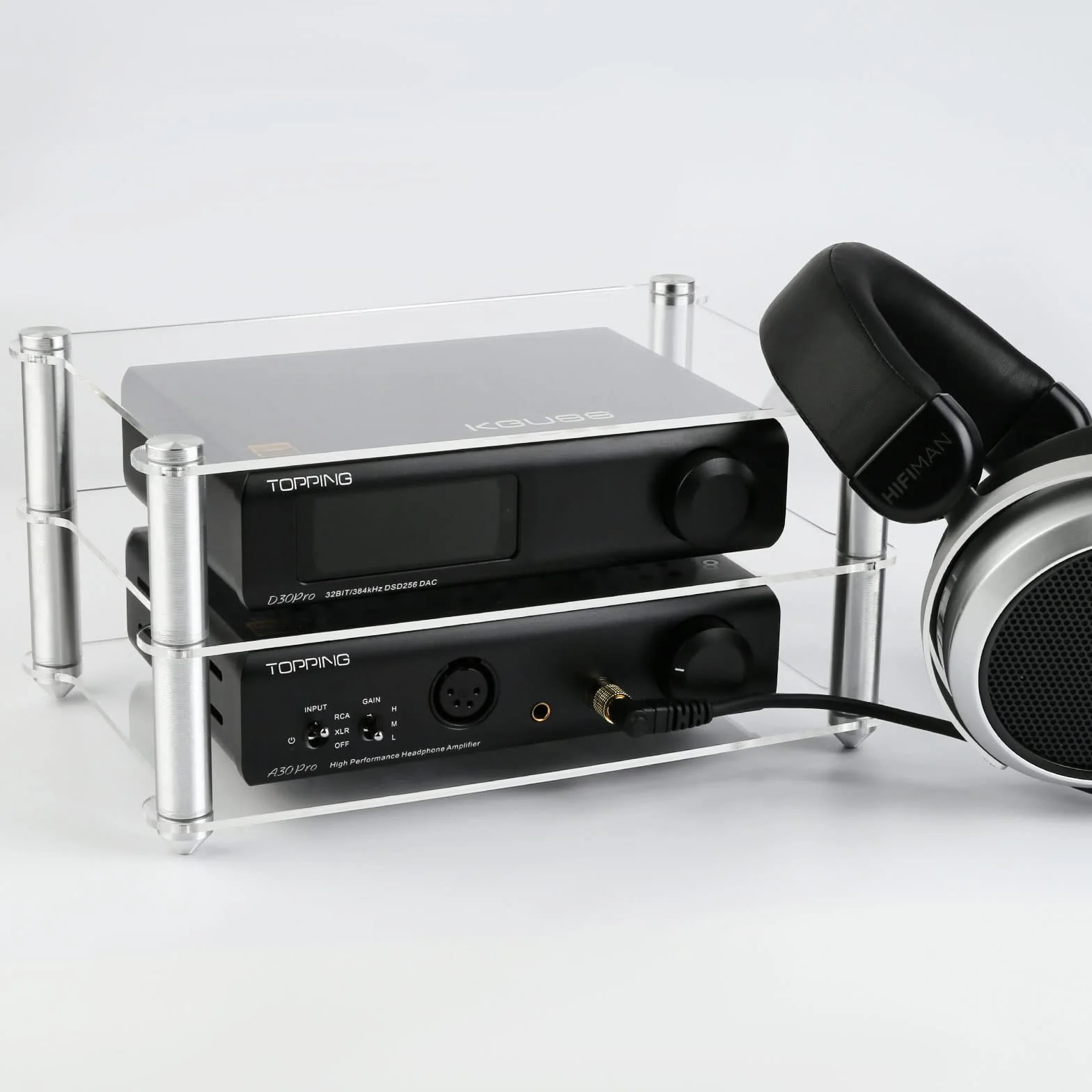 KGUSS Mini stojak HiFi akrylowe półki na komponenty audio aluminiowe uchwyty 3-poziomowy