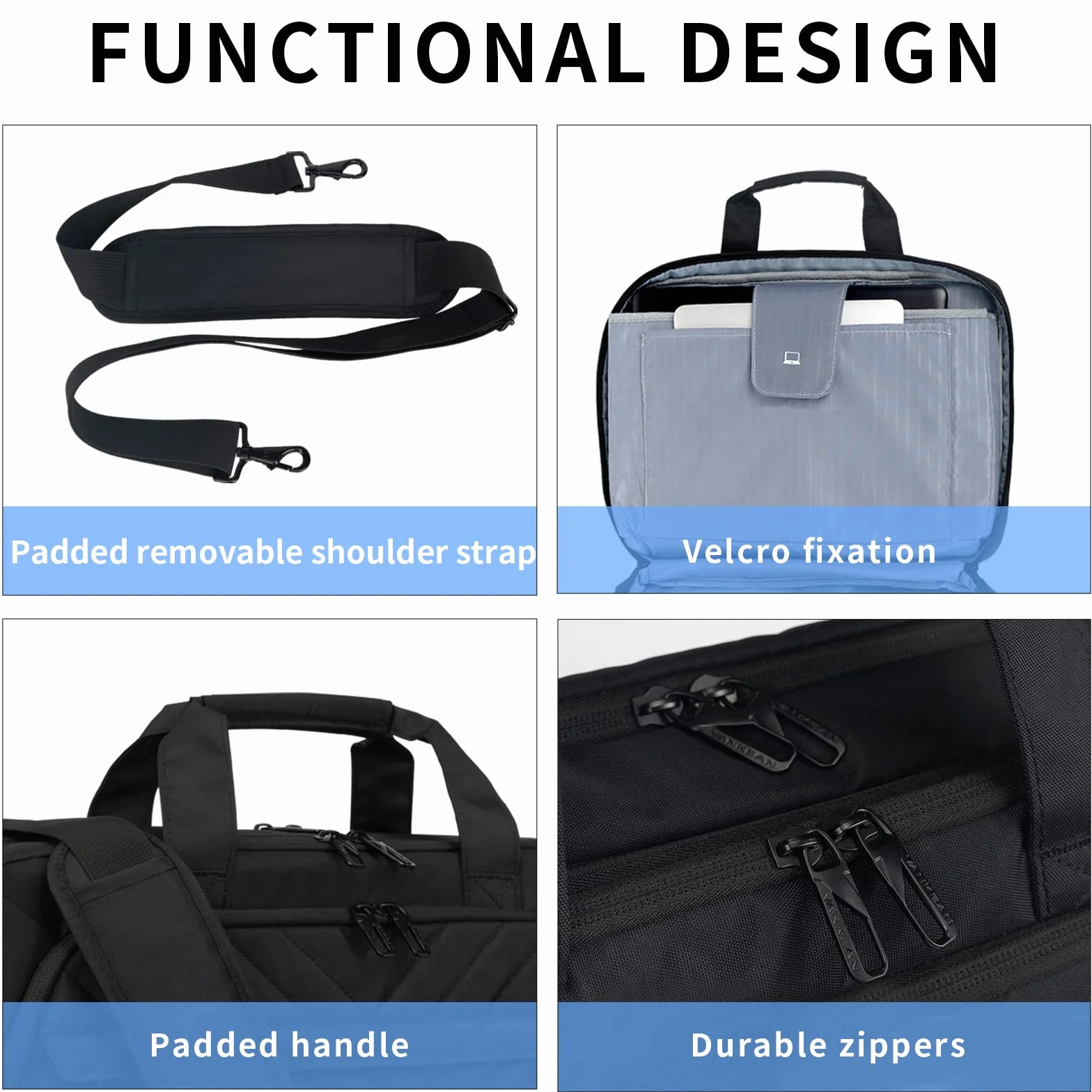 VANKEAN Torba na laptopa 17" dla kobiet i mężczyzn, modna, przyjazna dla TSA, wodoszczelna aktówka na podróż służbową, do szkoły, torba robocza z przegródkami RFID, czarna