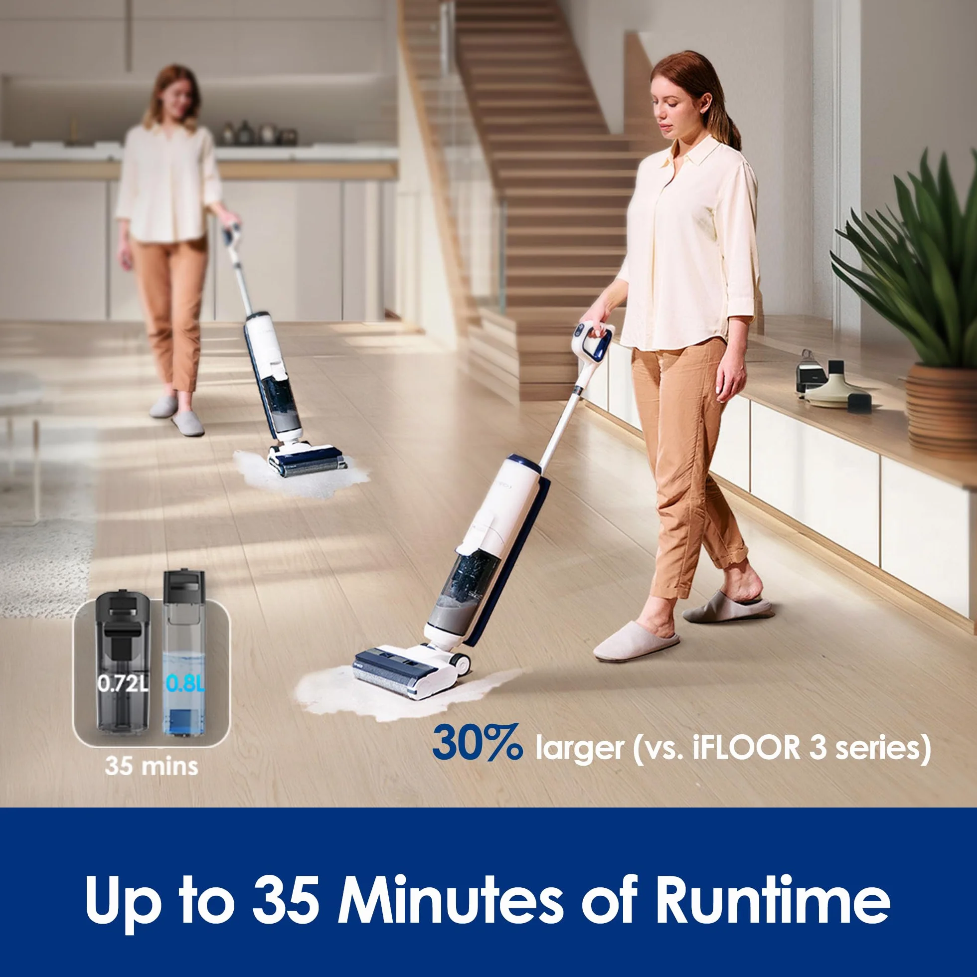 Tineco iFLOOR 5 Breeze Complete odkurzacz do pracy na mokro i na sucho, Jednoetapowe czyszczenie twardych podłóg, Czyszczenie krawędzi <0,5 cm, Samoczyszczenie, Lekki bezprzewodowy mop próżniowy
